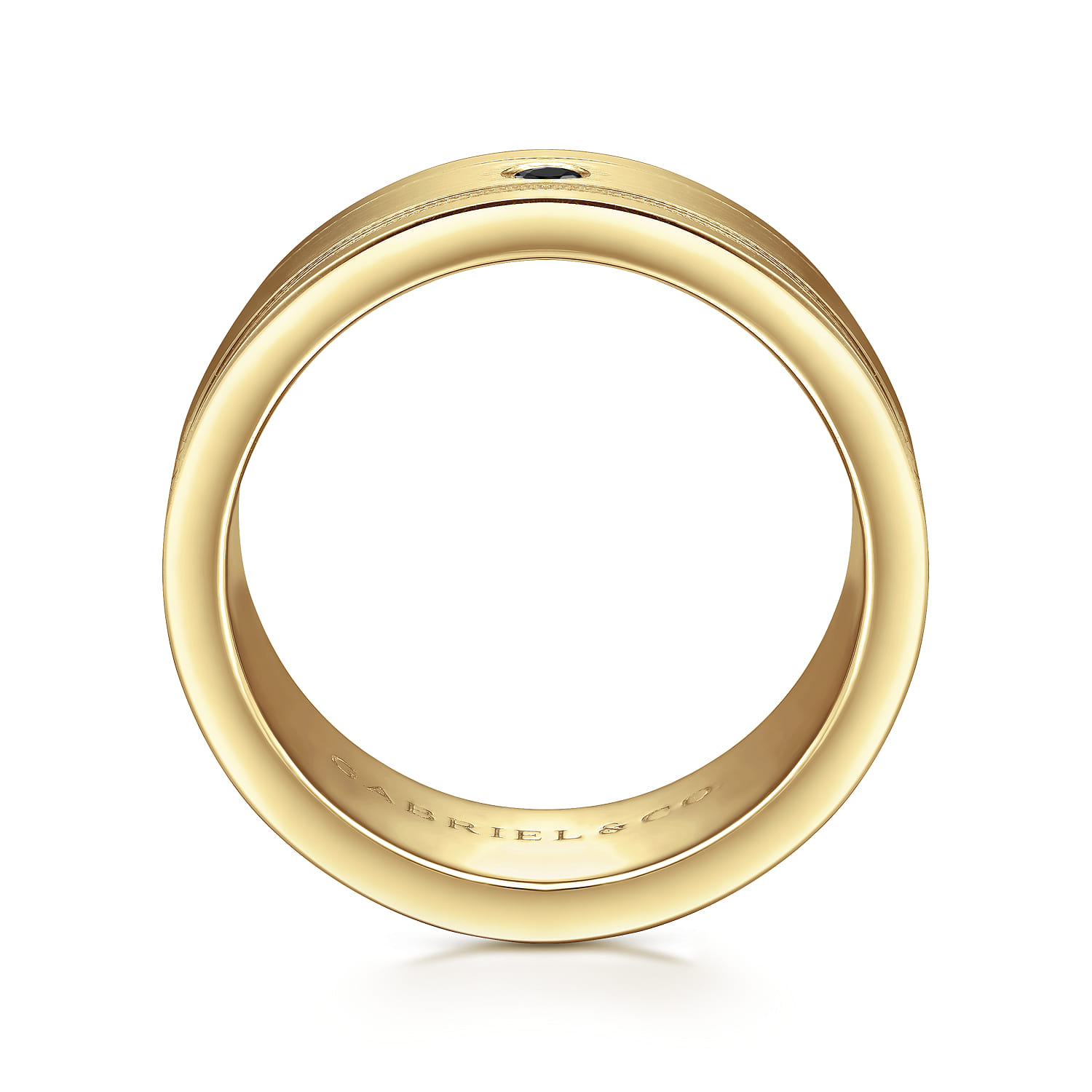 Black Diamond Men's Wedding Ring in Satin Finish in 14K Yellow Gold, photograph 2