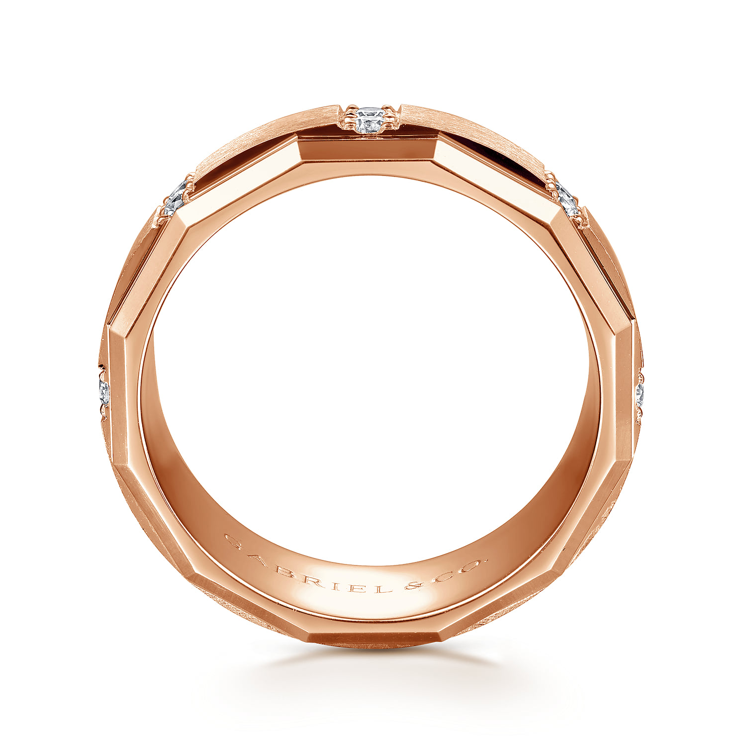 Diamond Men's Wedding Ring in Satin Finish in 14K Rose Gold, photograph 2