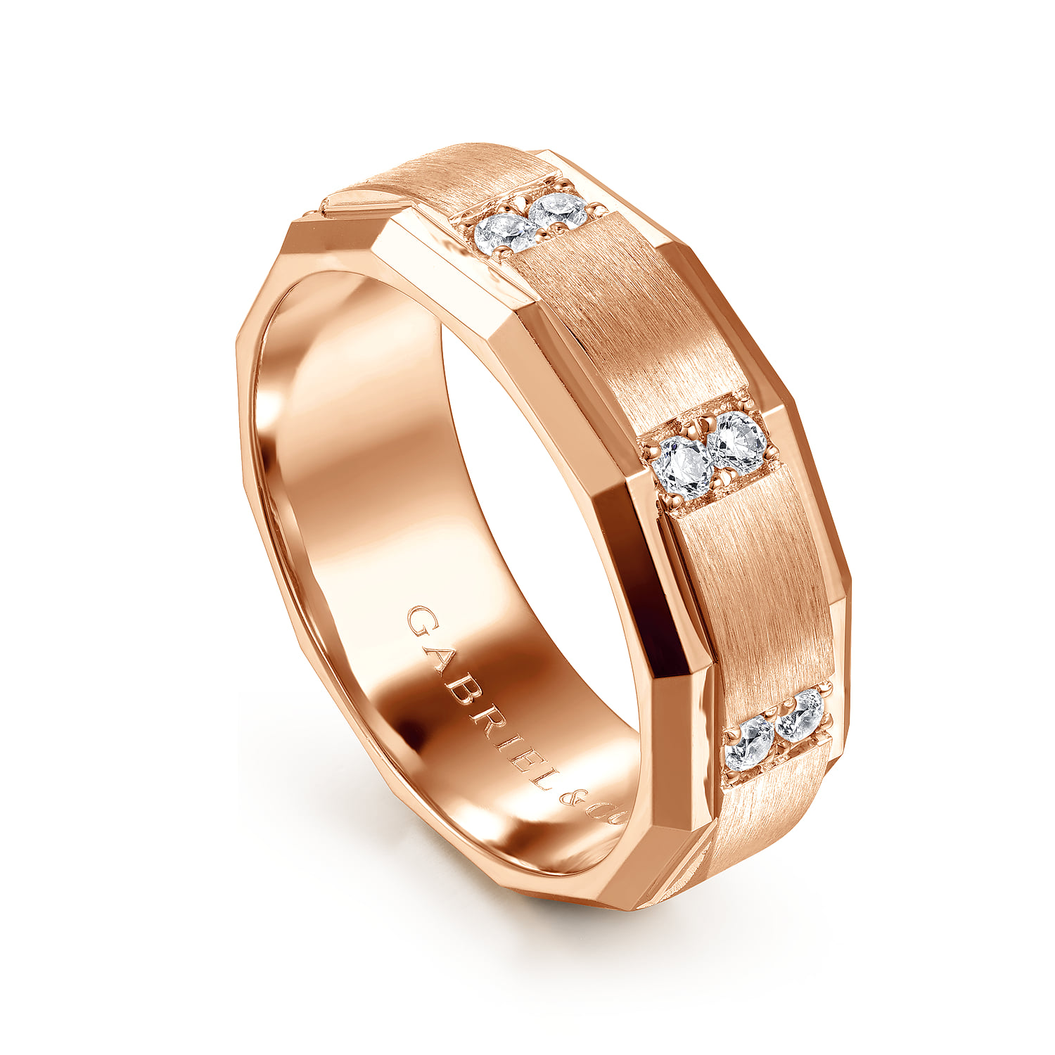 Diamond Men's Wedding Ring in Satin Finish in 14K Rose Gold, photograph 3
