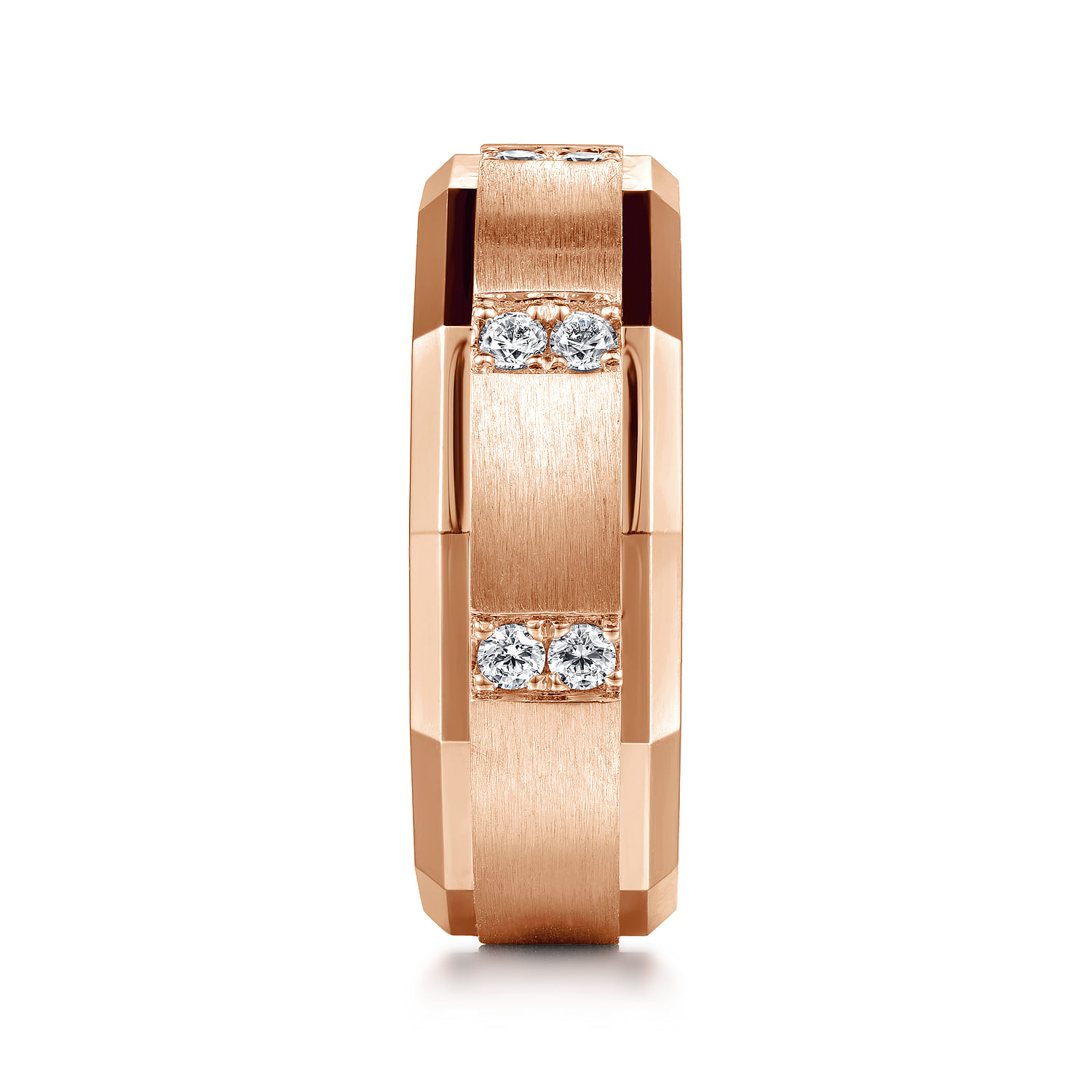 Diamond Men's Wedding Ring in Satin Finish in 14K Rose Gold, photograph 4