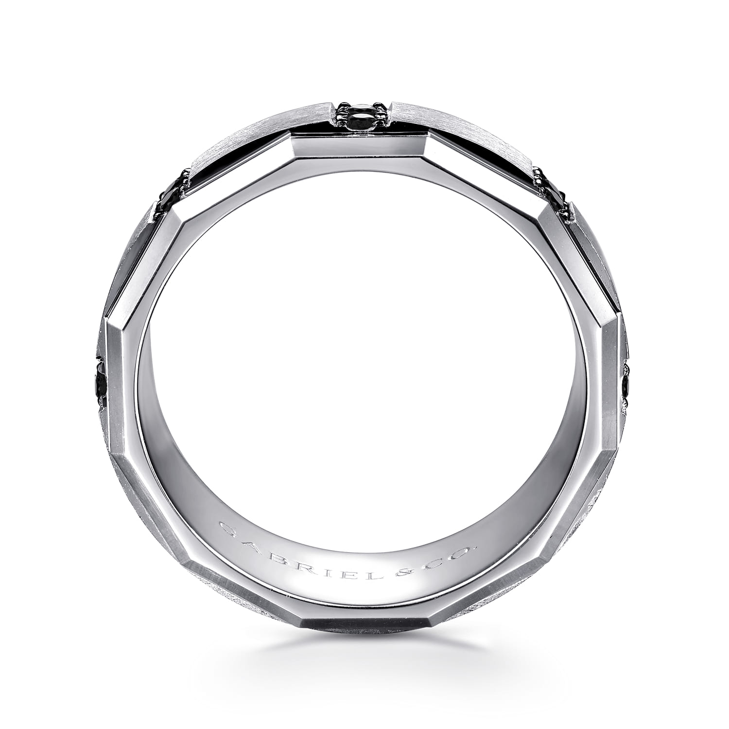 Diamond and Black Diamond Mens Ring in 14K White Gold, photograph 2