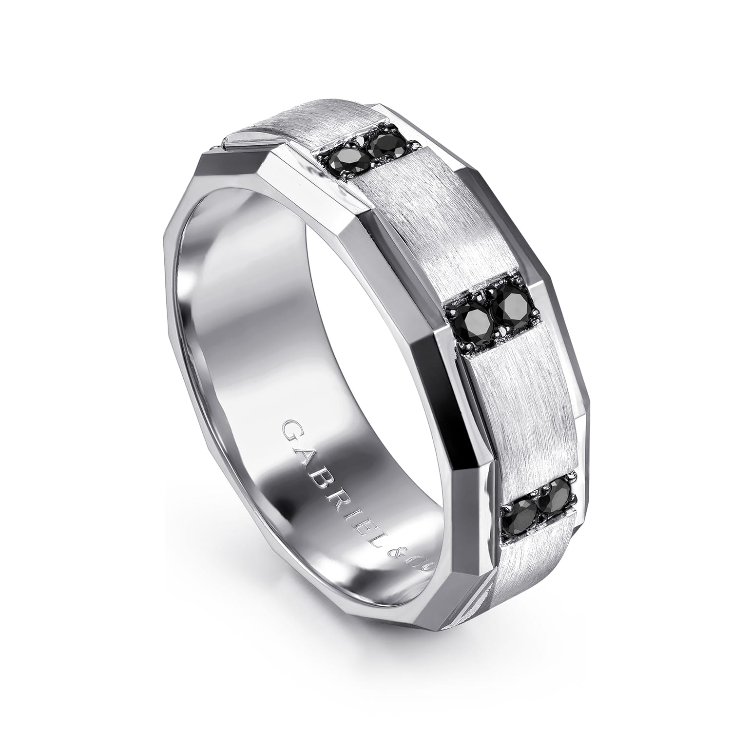 Diamond and Black Diamond Mens Ring in 14K White Gold, photograph 3