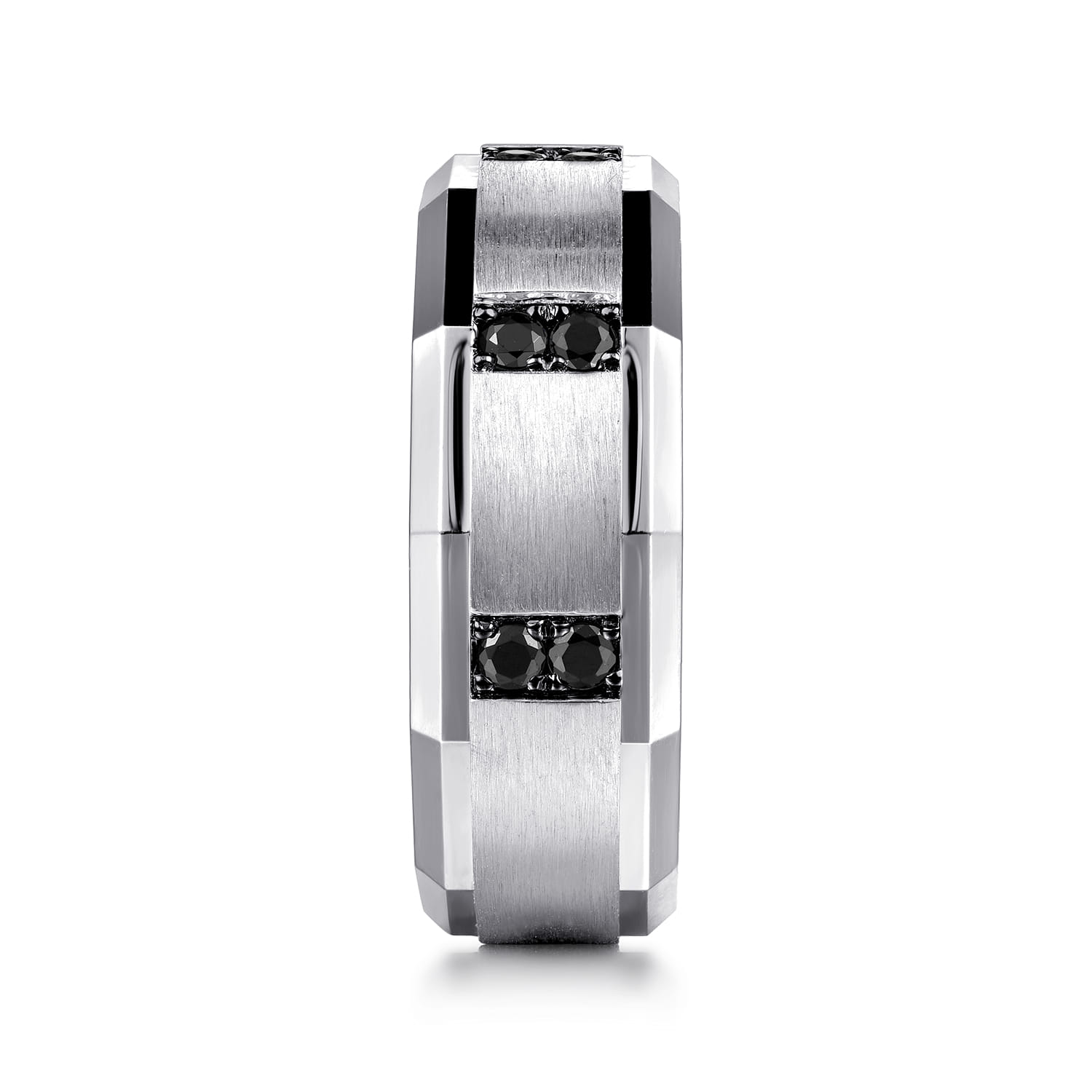 Diamond and Black Diamond Mens Ring in 14K White Gold, photograph 4