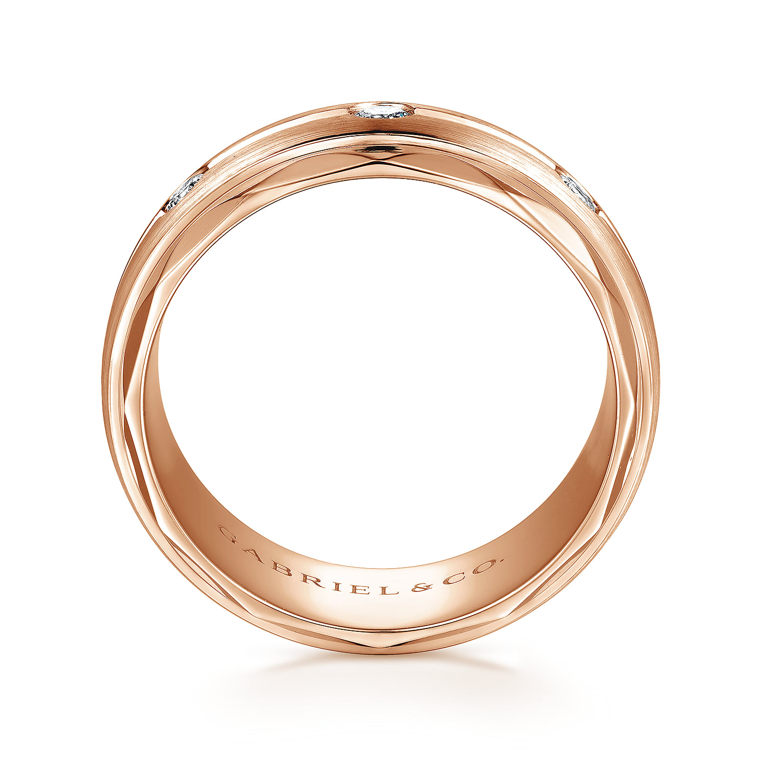 Diamond Men's Wedding Ring in Satin Finish in 14K Rose Gold, photograph 2