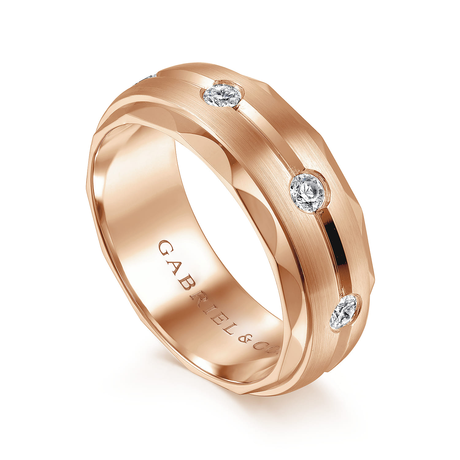 Diamond Men's Wedding Ring in Satin Finish in 14K Rose Gold, photograph 3