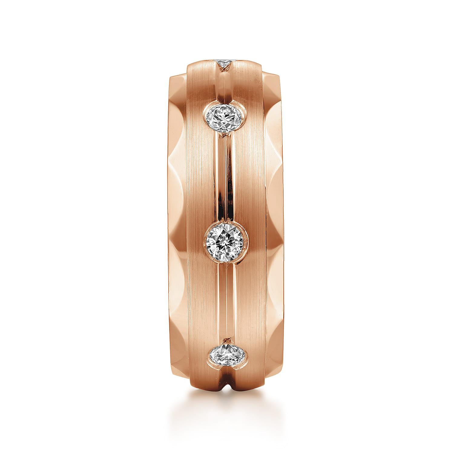 Diamond Men's Wedding Ring in Satin Finish in 14K Rose Gold, photograph 4