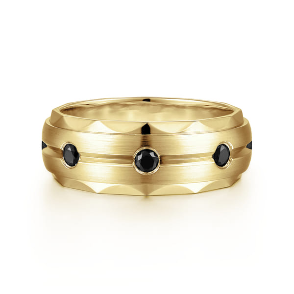14K Yellow Gold Black Diamond Men's Wedding Ring in Satin Finish