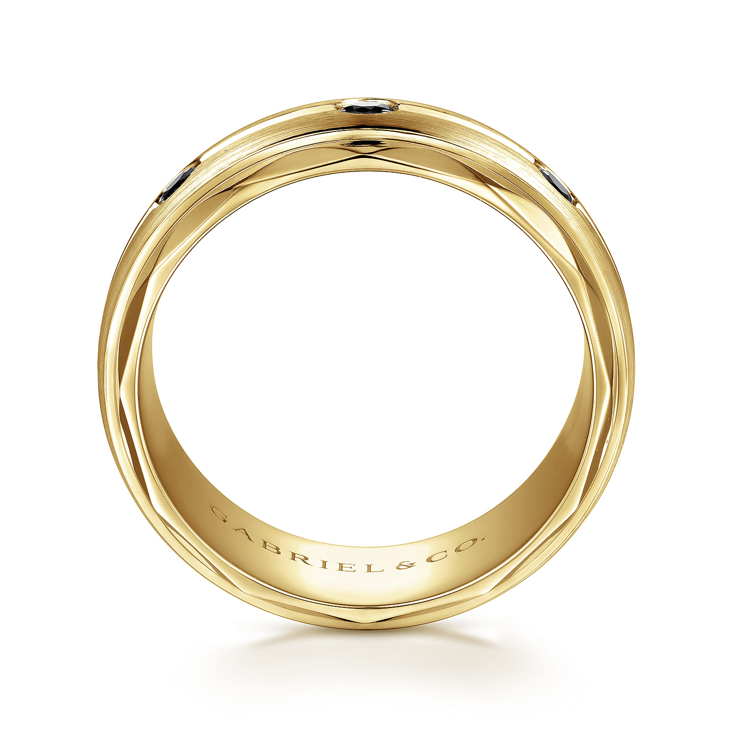 Black Diamond Men's Wedding Ring in Satin Finish in 14K Yellow Gold, photograph 2