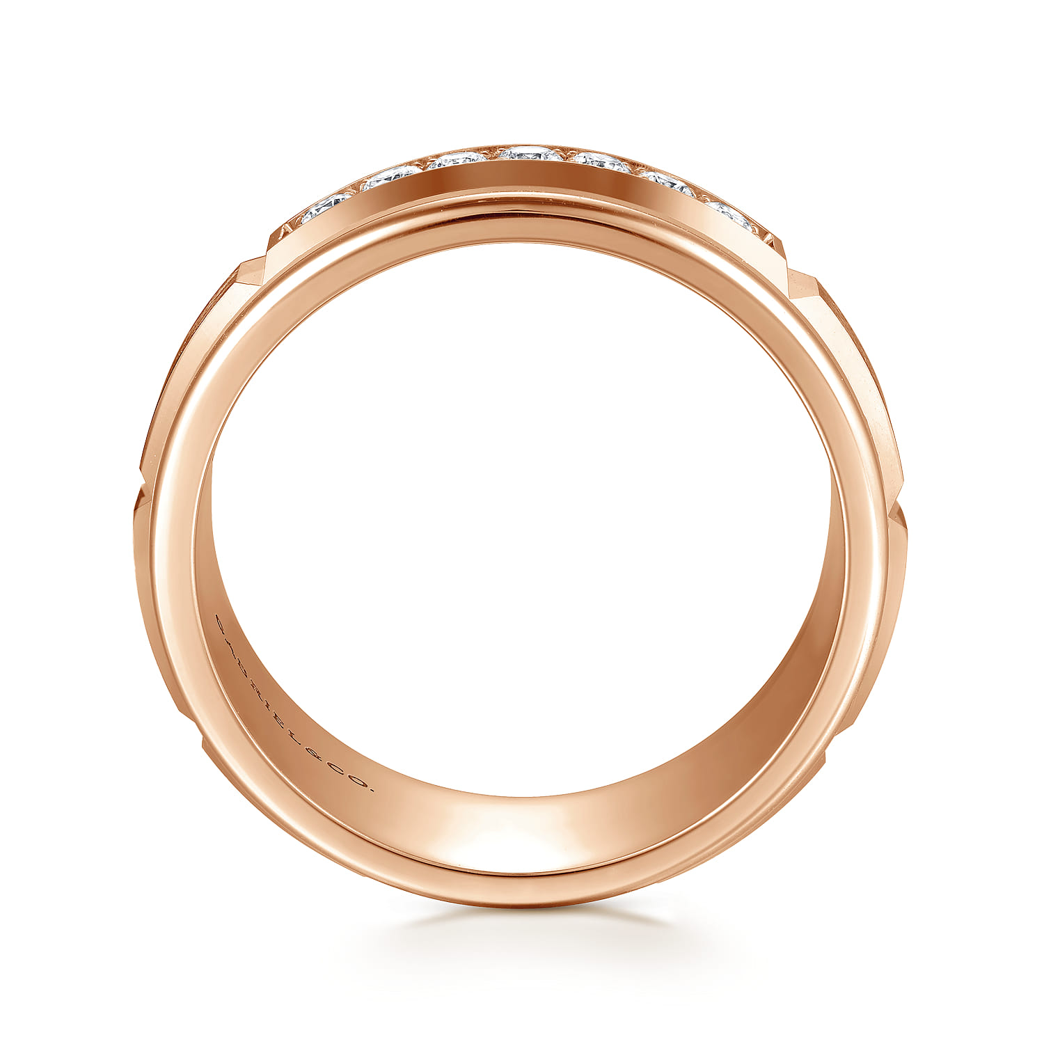 Diamond Men's Wedding Ring in Satin Finish in 14K Rose Gold, photograph 2