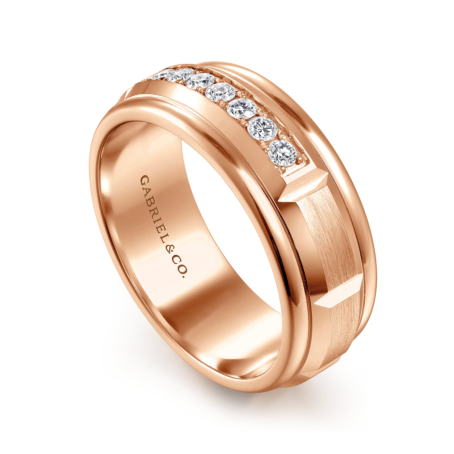 Diamond Men's Wedding Ring in Satin Finish in 14K Rose Gold, photograph 3