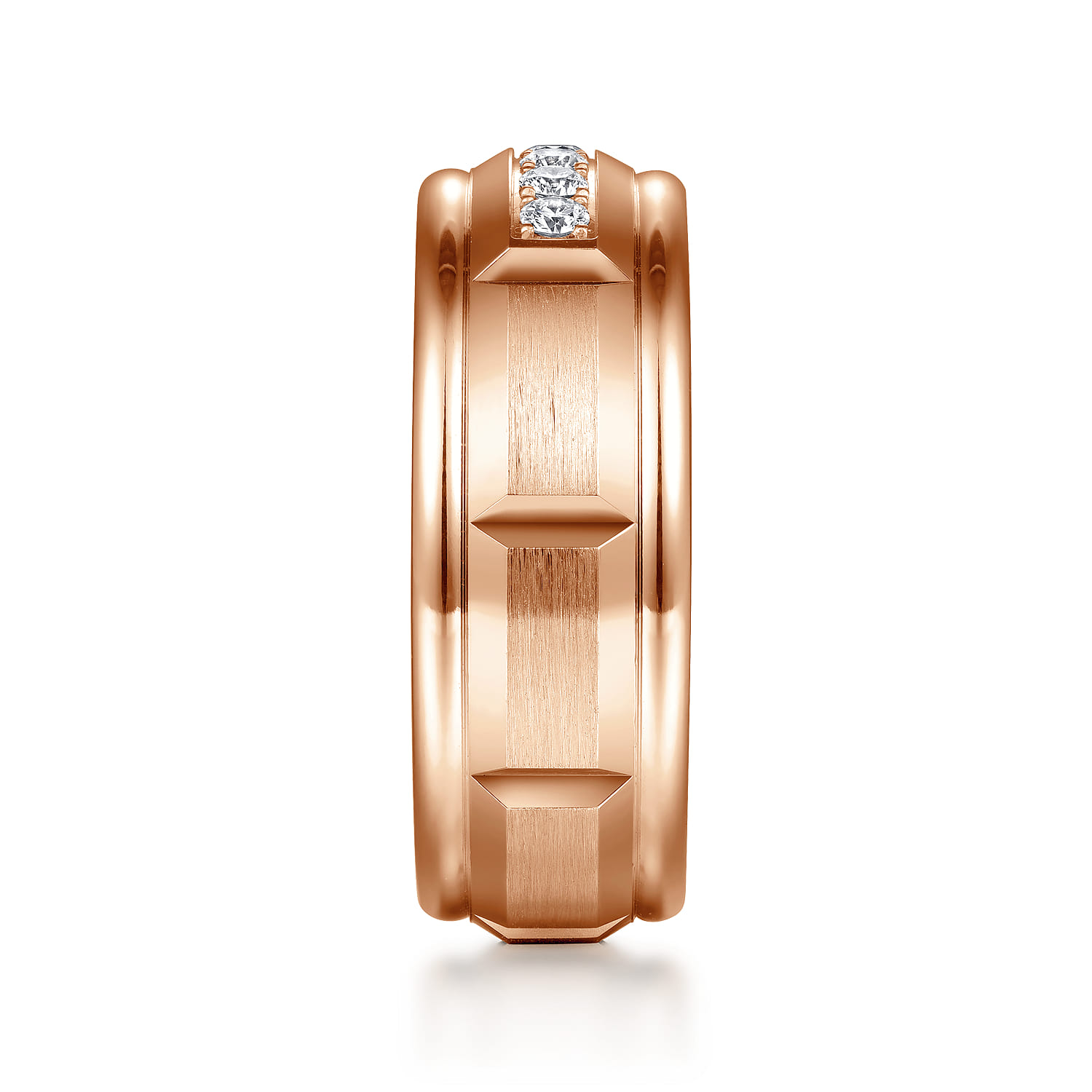 Diamond Men's Wedding Ring in Satin Finish in 14K Rose Gold, photograph 4