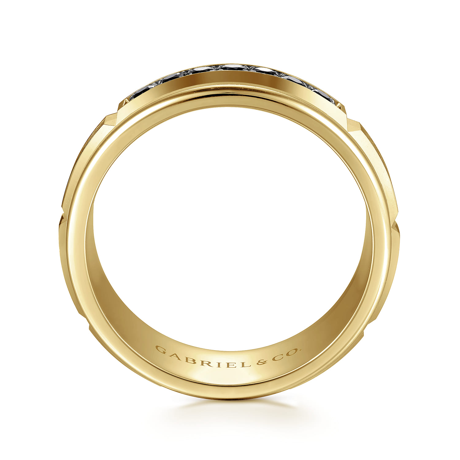 Black Diamond Men's Wedding Ring in Satin Finish in 14K Yellow Gold, photograph 2