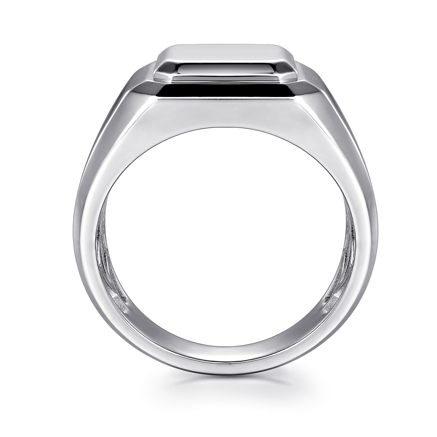 Wide Square Men's Faceted Signet Ring in Sterling Silver, photograph 2