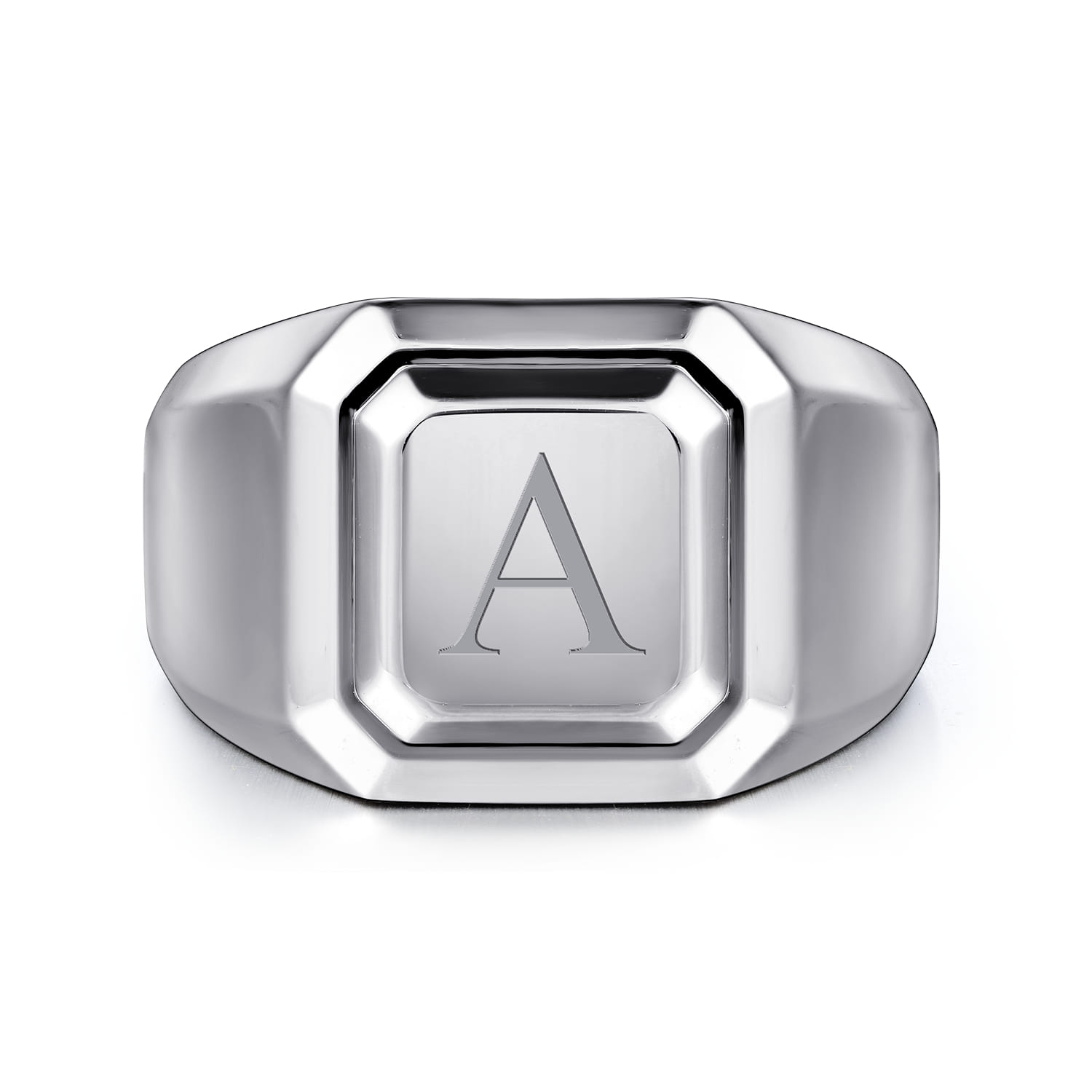 Wide Square Men's Faceted Signet Ring in Sterling Silver, photograph 6