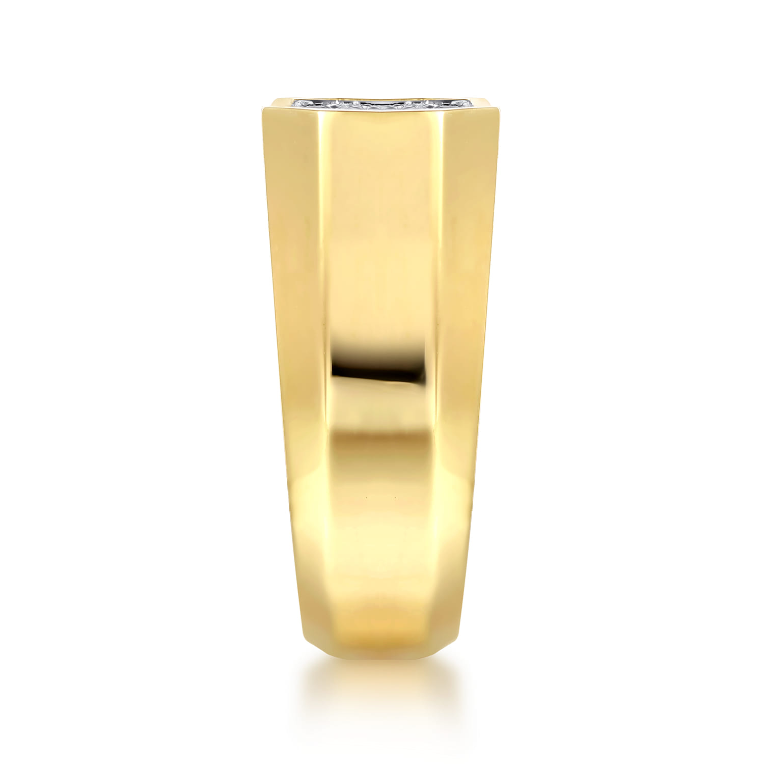 Diamond Pave Men's Ring in High Polish Finish in 14K Yellow Gold, photograph 4