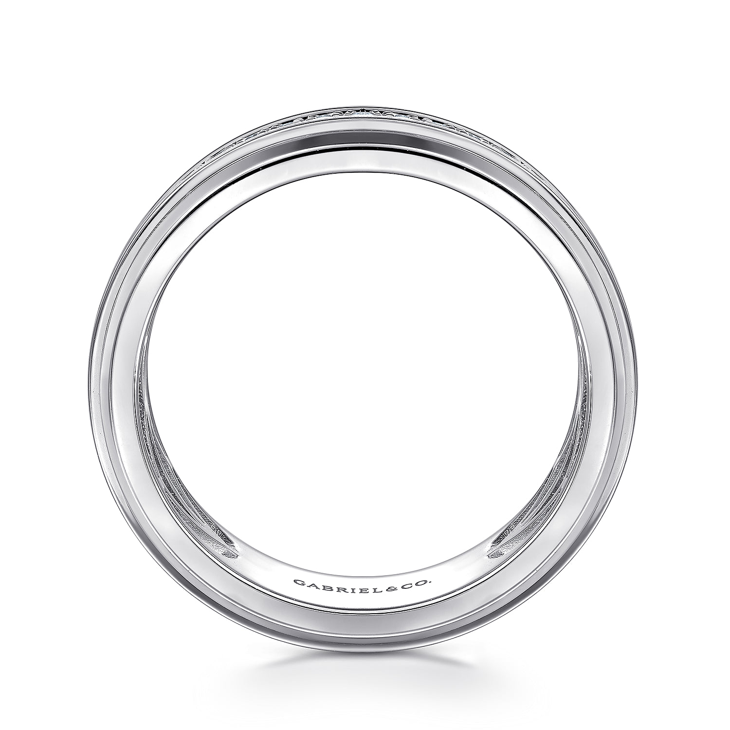 Diamond Men's Wedding Ring in High Polish Finish in 14K White Gold, photograph 2