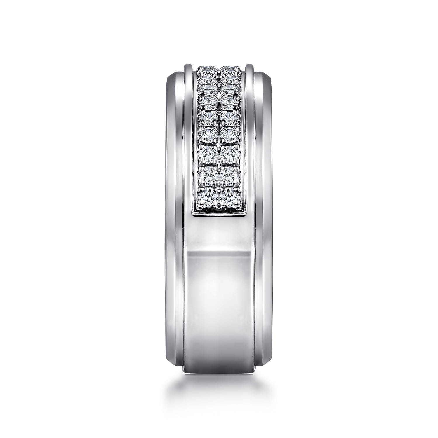 Diamond Men's Wedding Ring in High Polish Finish in 14K White Gold, photograph 4