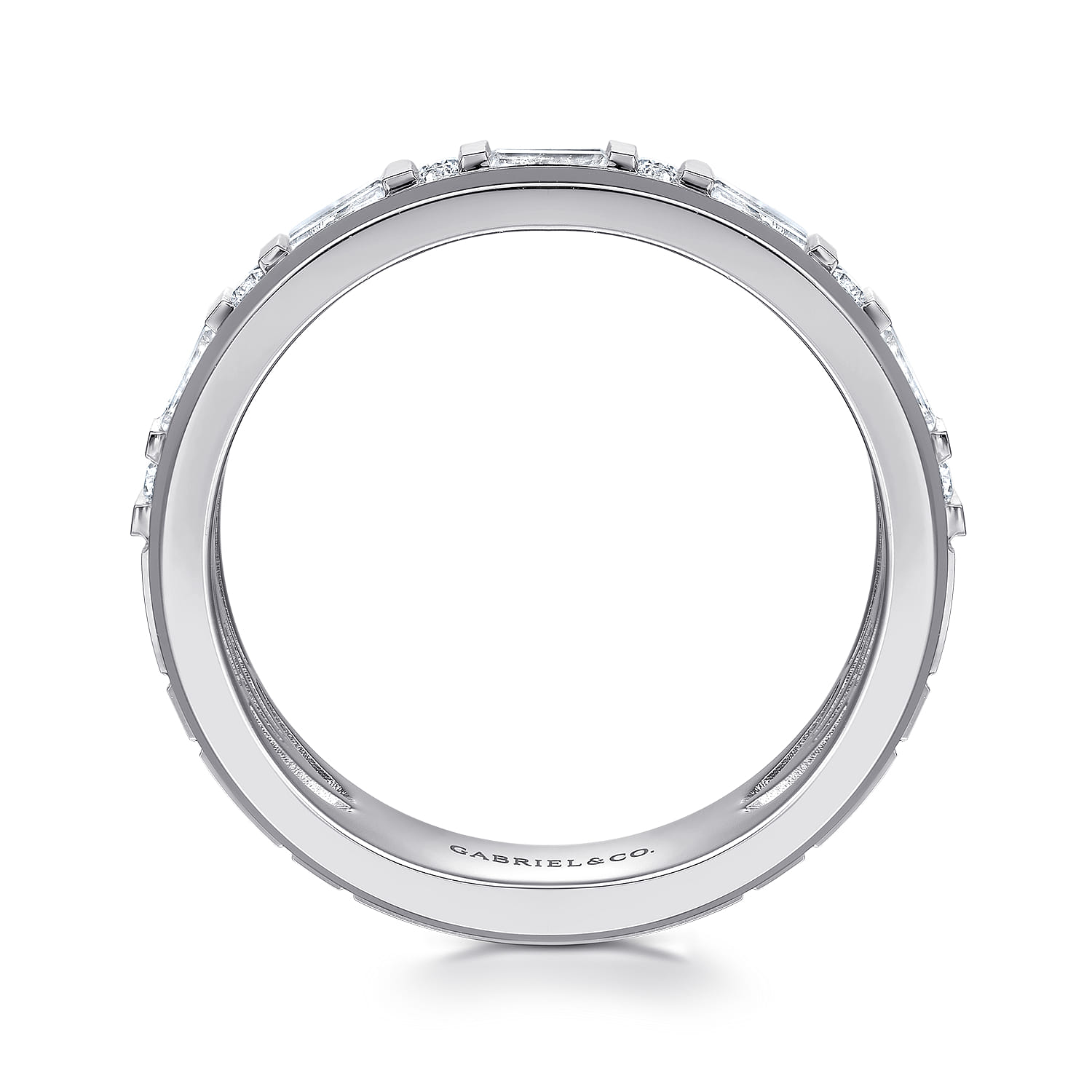 Diamond Men's Wedding Ring in High Polish Finish in 14K White Gold, photograph 2