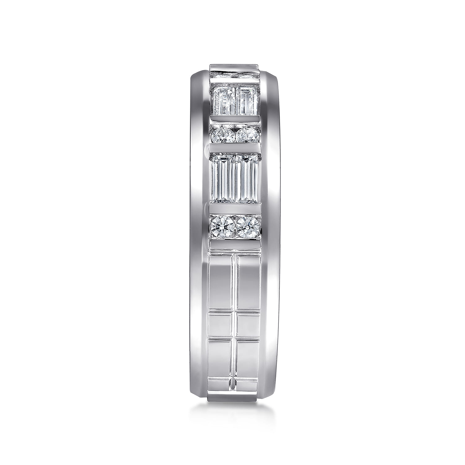 Diamond Men's Wedding Ring in High Polish Finish in 14K White Gold, photograph 4