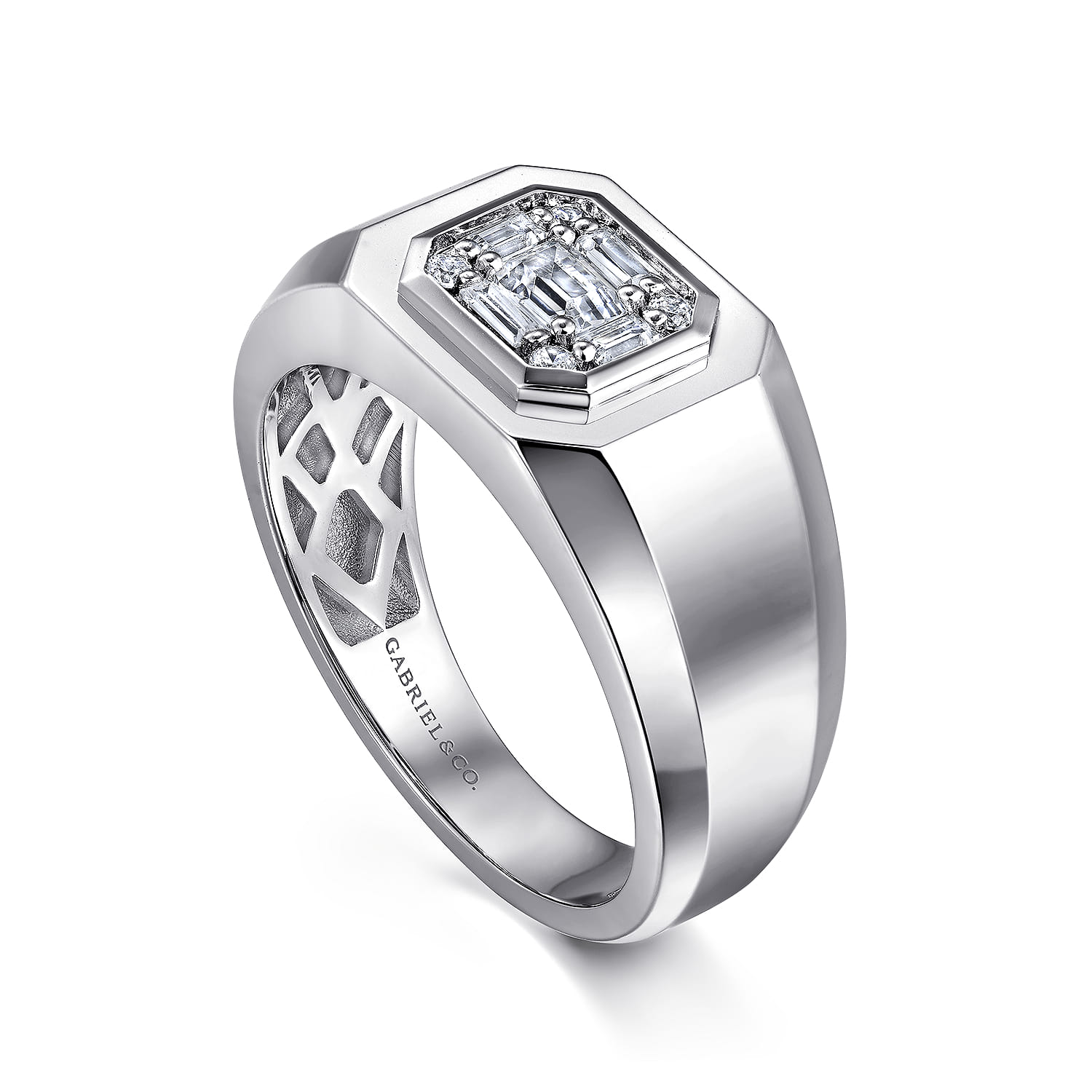 Diamond Mens Engagement Ring in High Polish Finish in 14K White Gold, photograph 3