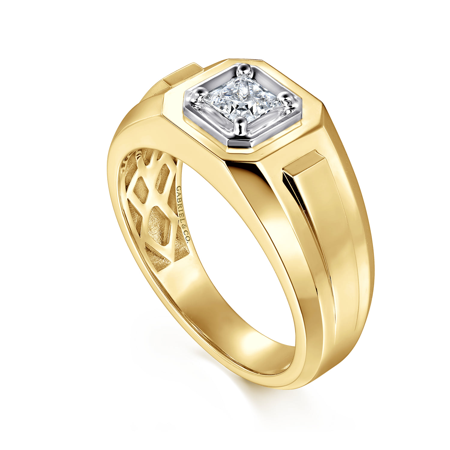Mens Engagement Ring in High Polish Finish in 14K White/Yellow Gold, photograph 3