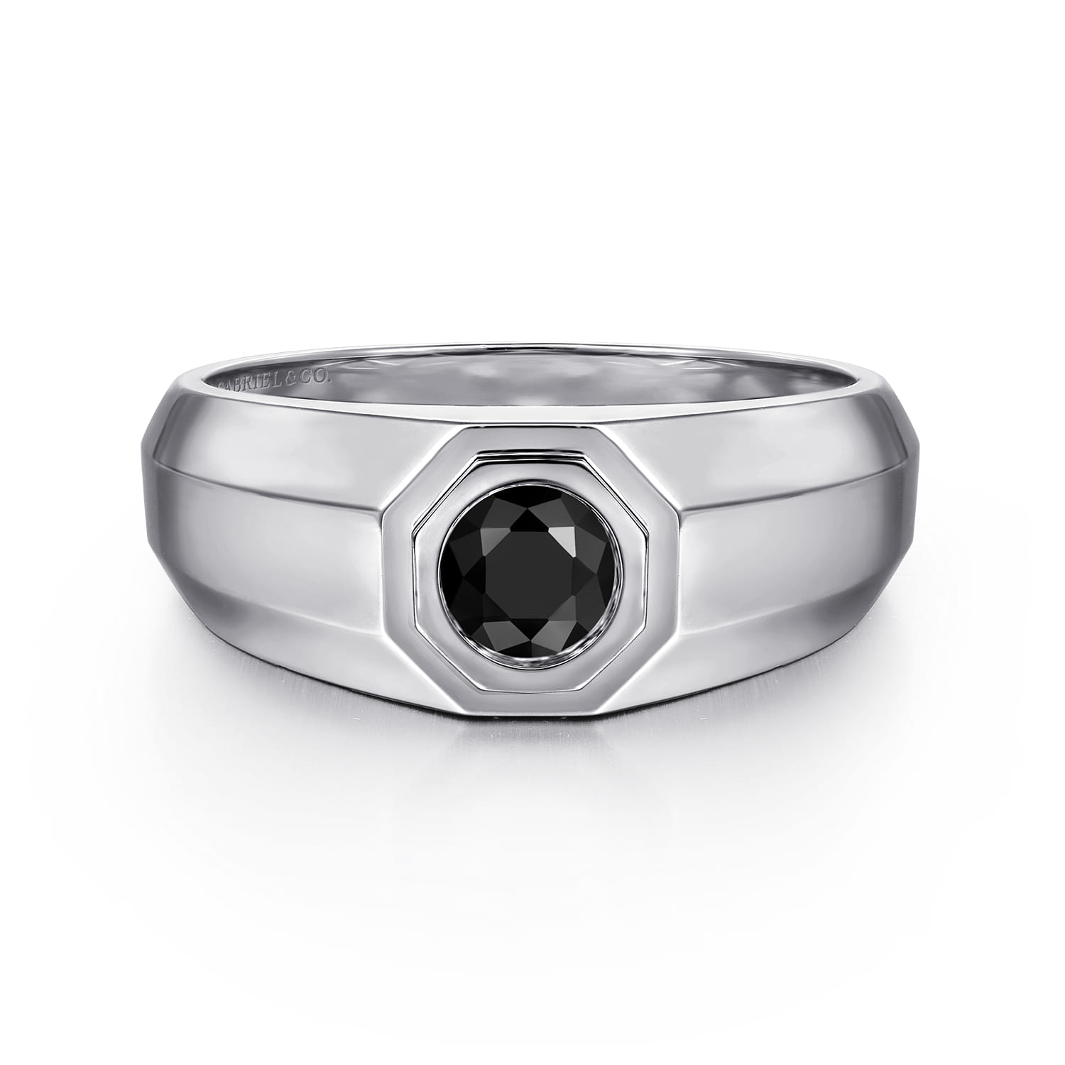 Round Onyx Mens Engagement Ring in High Polish Finish