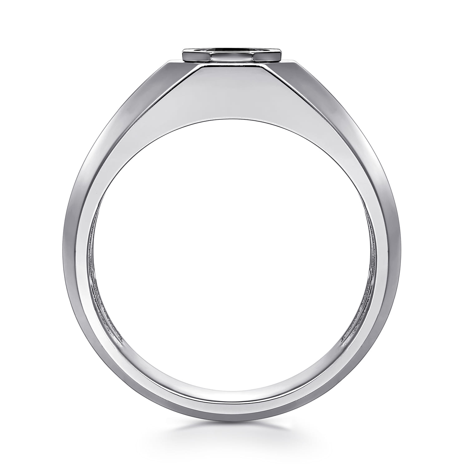 Round Onyx Mens Engagement Ring in High Polish Finish in Sterling Silver, photograph 2