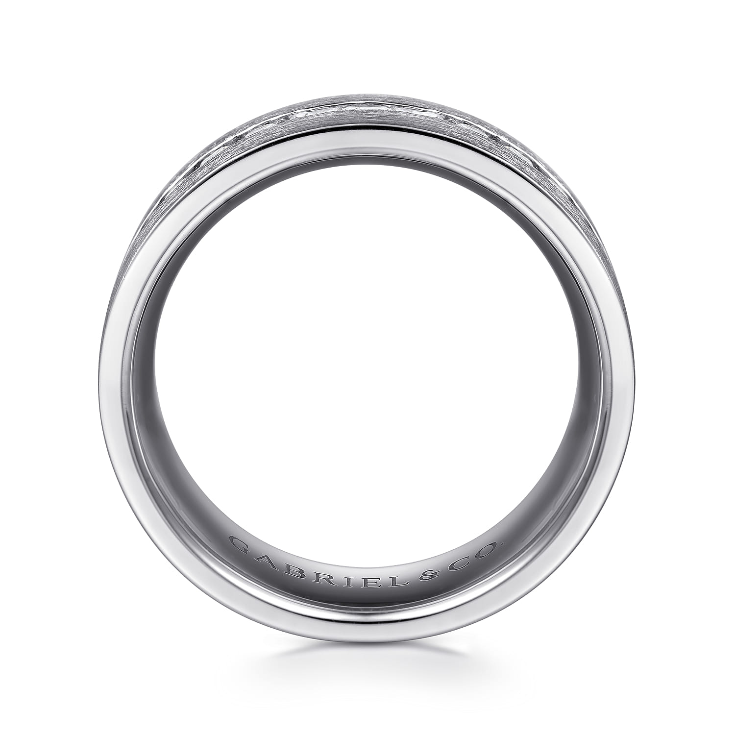 Diamond Men's Wedding Ring in Satin Finish in 14K White Gold, photograph 2