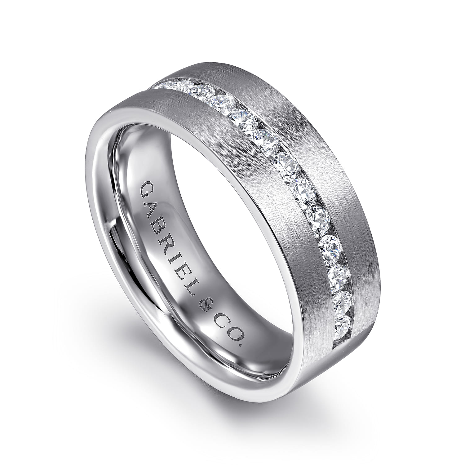 Diamond Men's Wedding Ring in Satin Finish in 14K White Gold, photograph 3