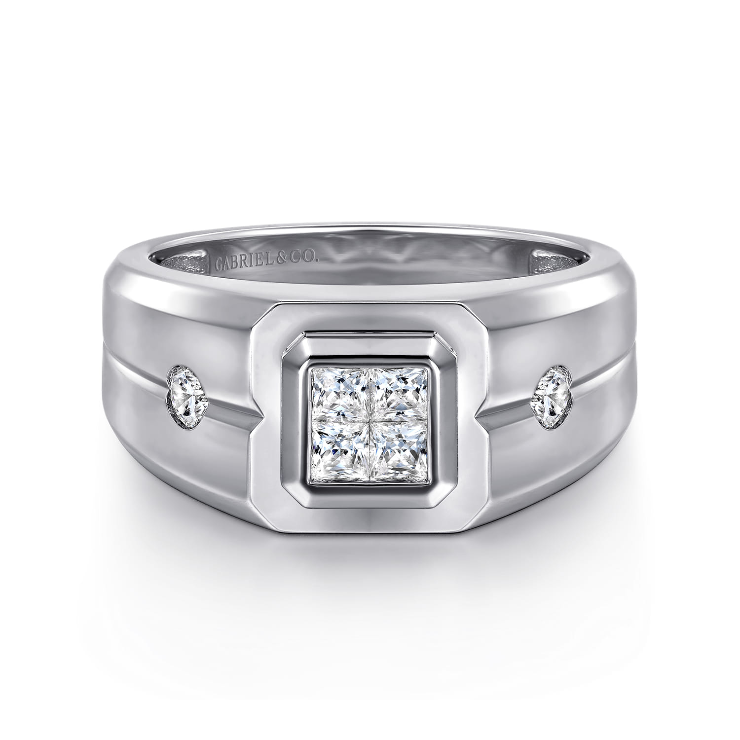 Diamond Mens Engagement Ring in High Polish Finish in 14K White Gold