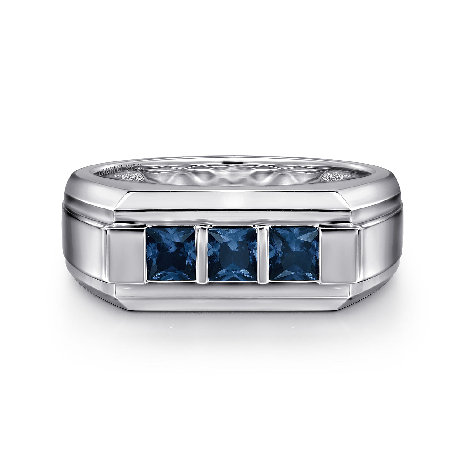 Sterling Silver Sapphire B quality Mens Ring in High Polish Finish