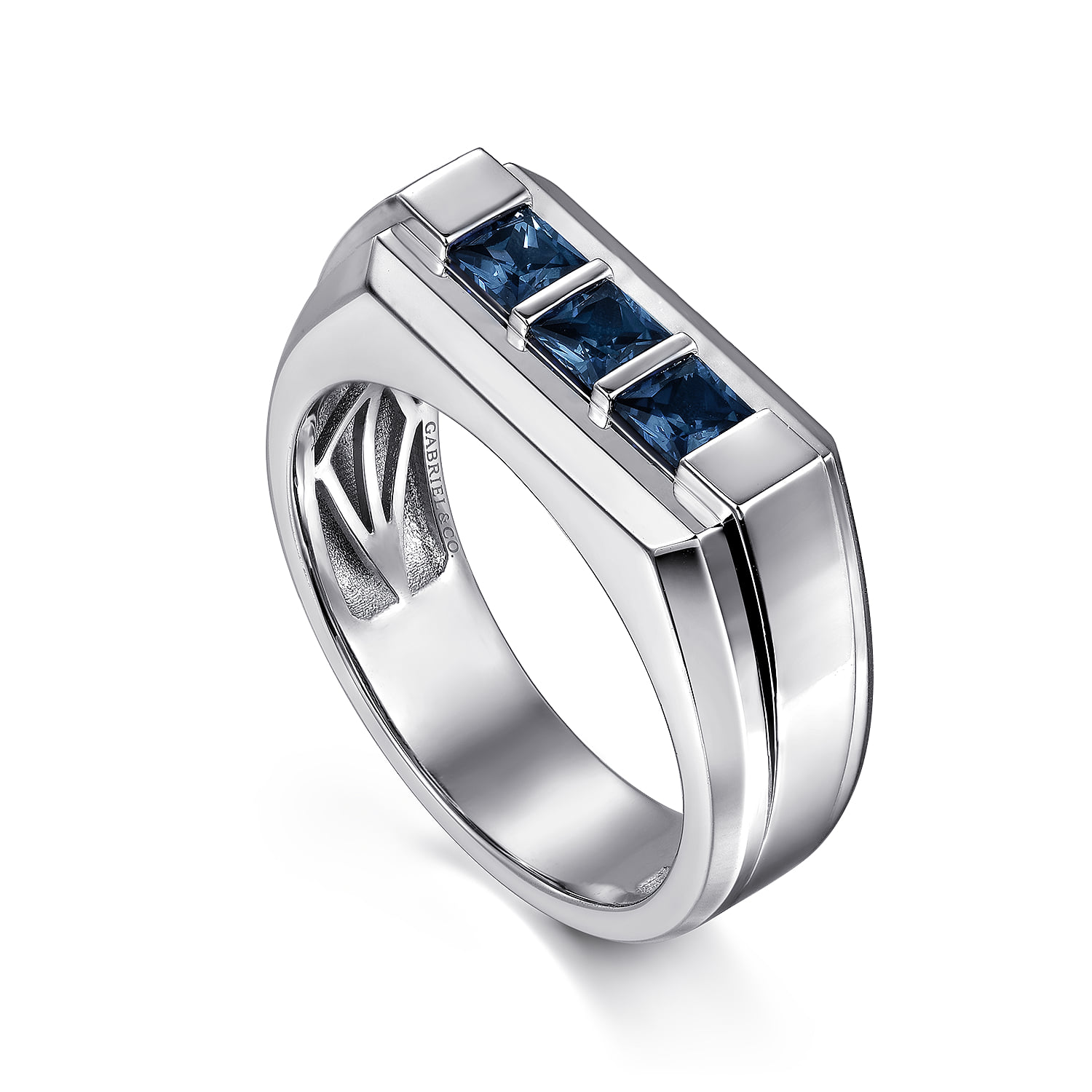 Sapphire B quality Mens Ring in High Polish Finish in Sterling Silver, photograph 3
