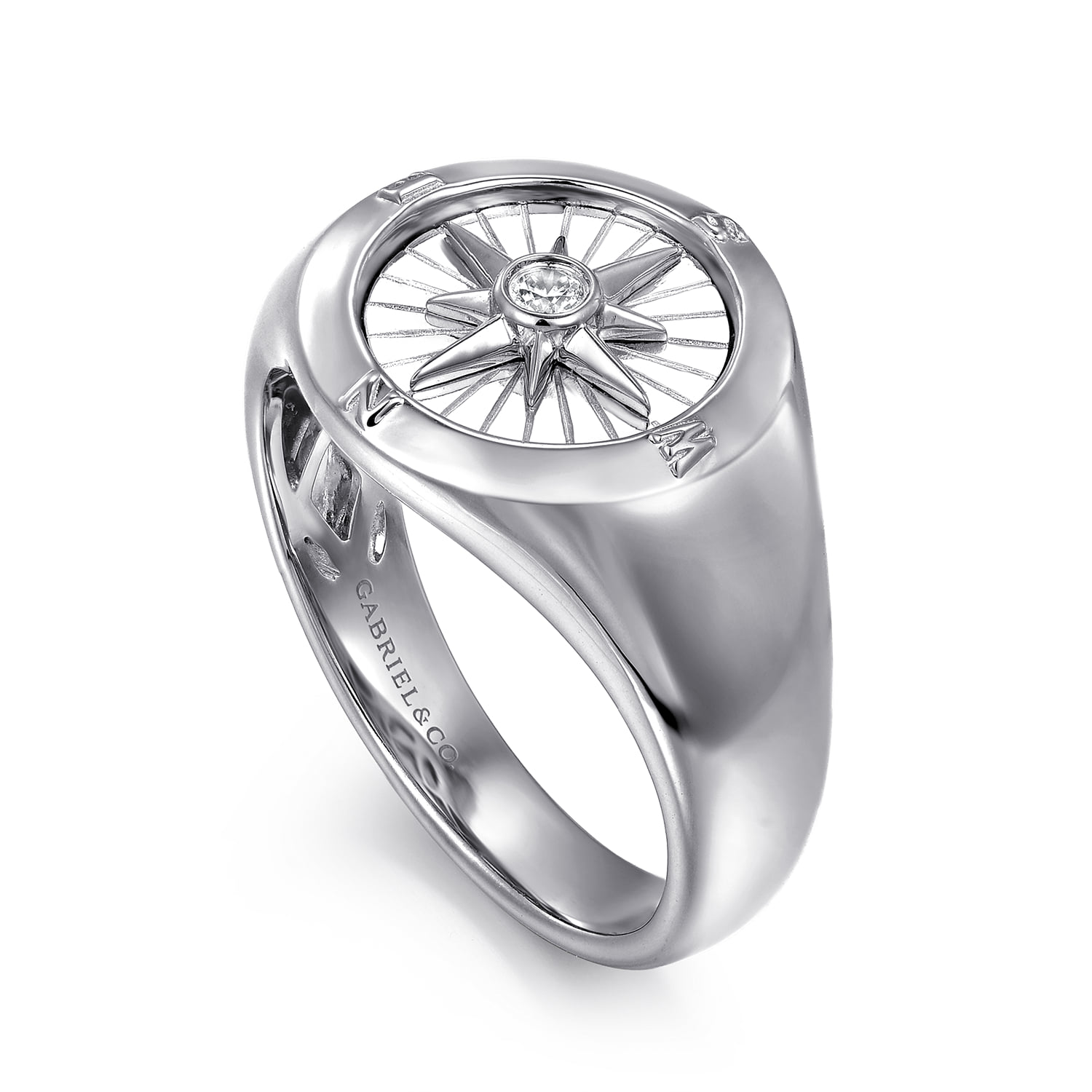 Diamond Compass Signet Ring in Sterling Silver, photograph 3