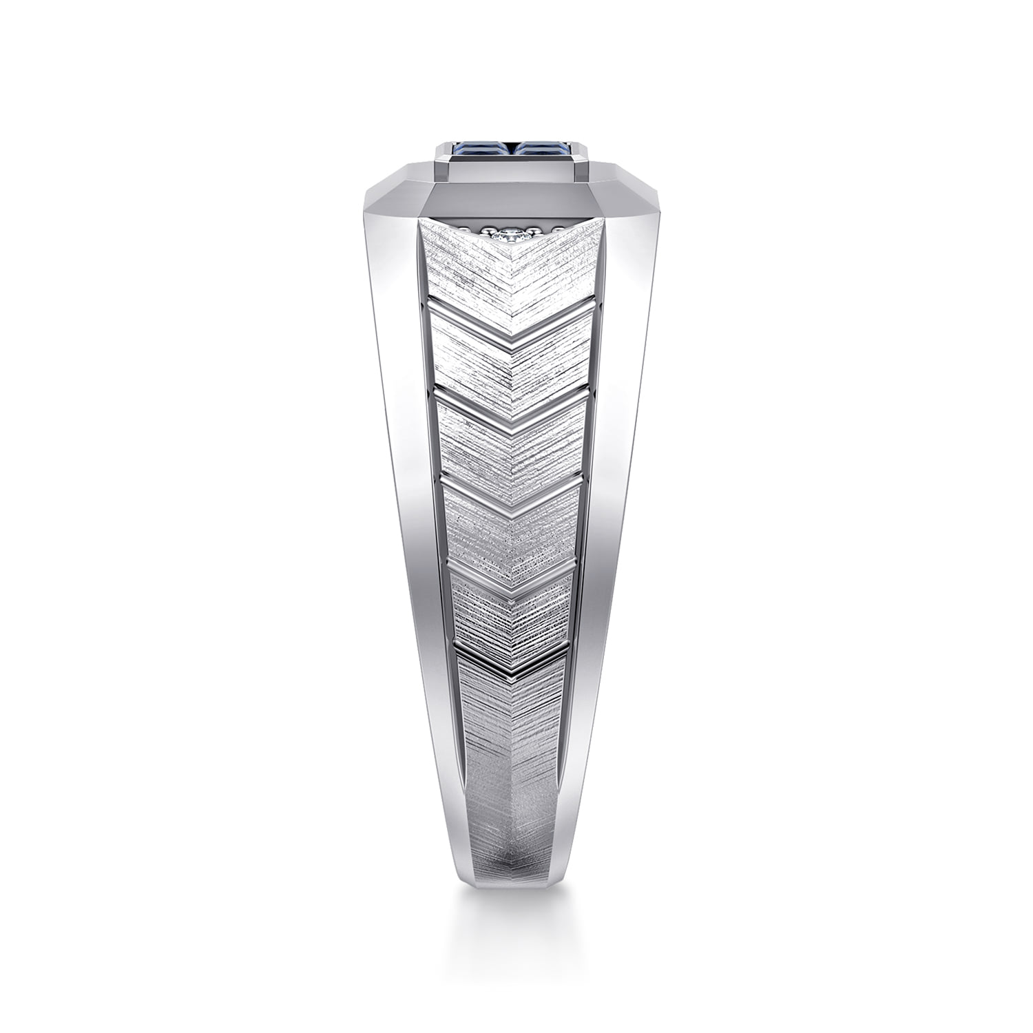 Wide Chevron Mens Ring with Sapphire in High Polished Finish in Sterling Silver, photograph 4
