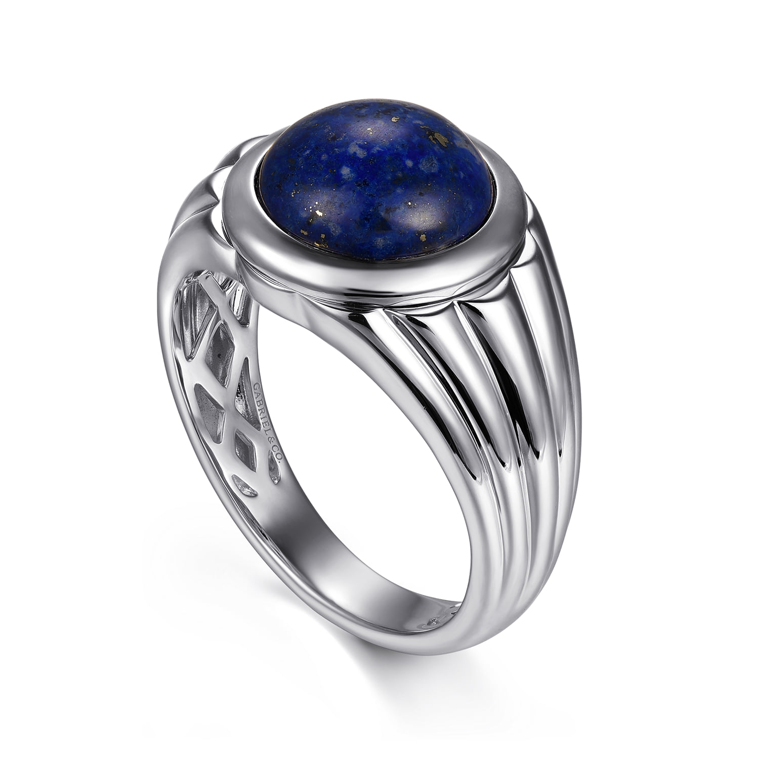 Wide Lapis Mens Ring in High Polished Finish in Sterling Silver, photograph 3