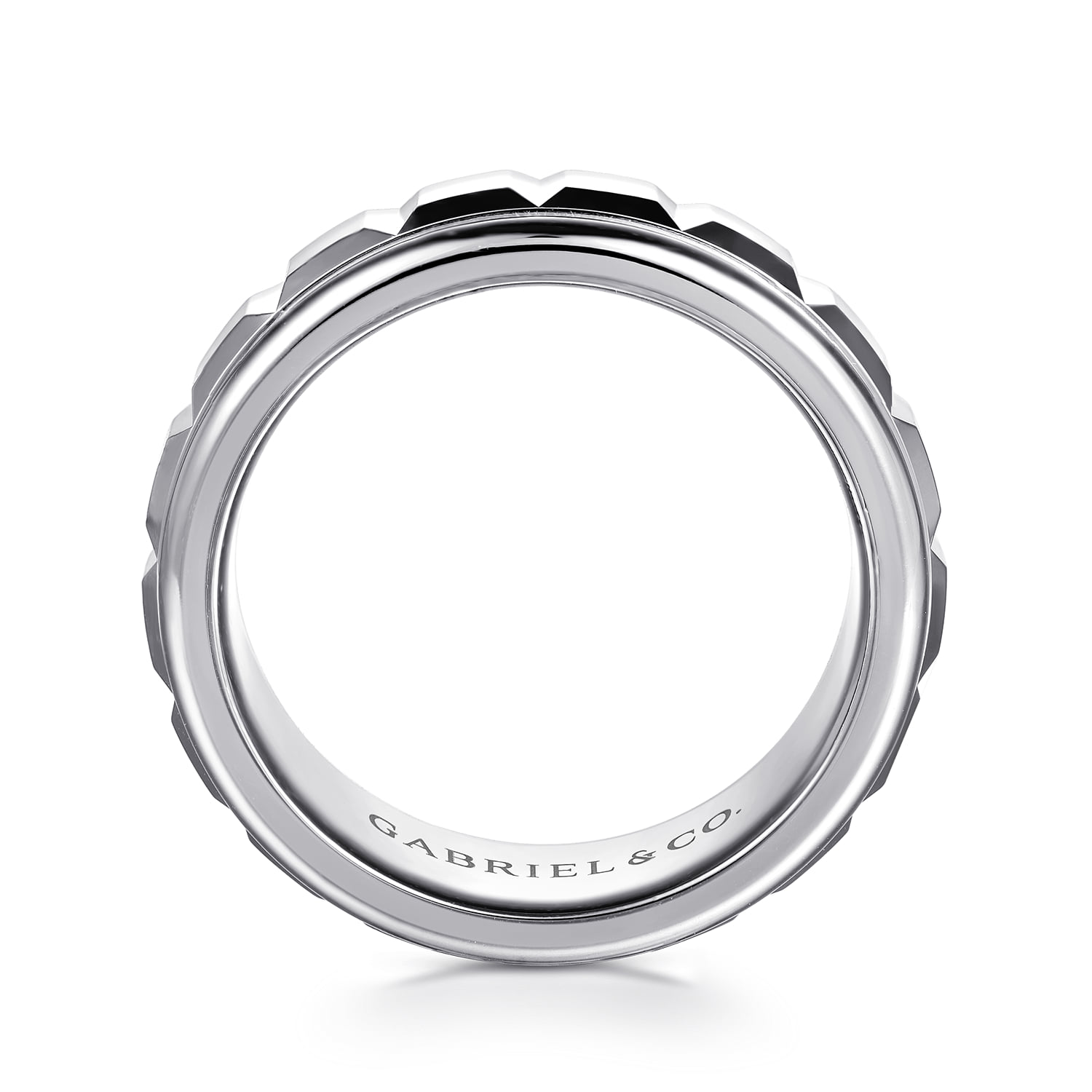 8mm Square Rotating Mens Ring in High Polished Finish in 14K White Gold, photograph 2