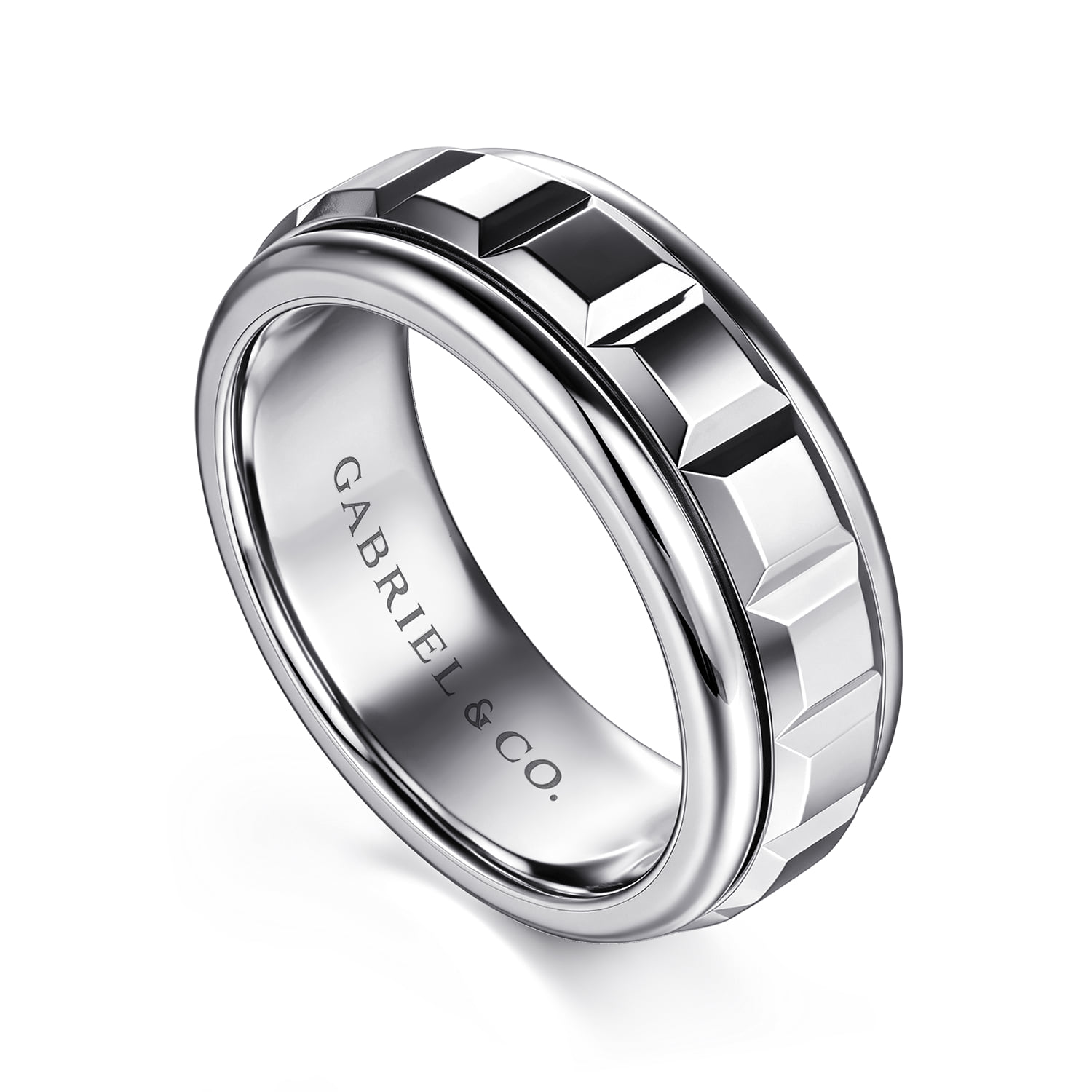 8mm Square Rotating Mens Ring in High Polished Finish in 14K White Gold, photograph 3