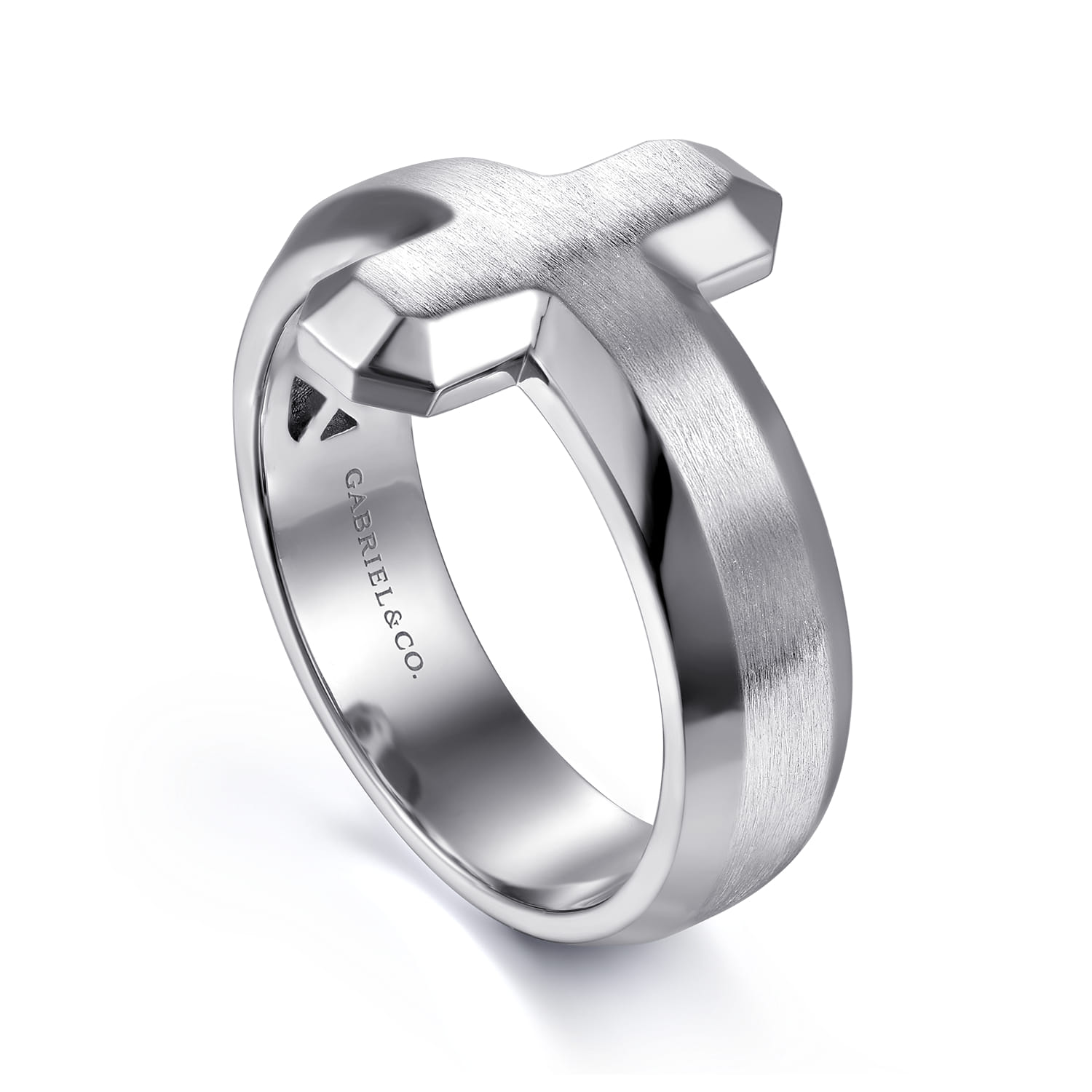 Cross Men's Faceted Ring in Sterling Silver, photograph 3