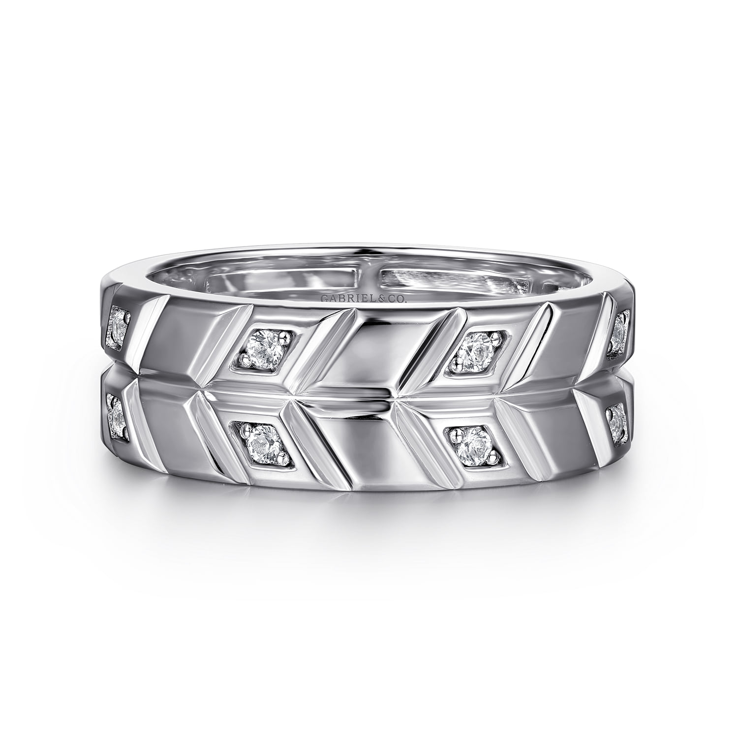 Faceted Diamond Fashion Men's Ring in 14K White Gold