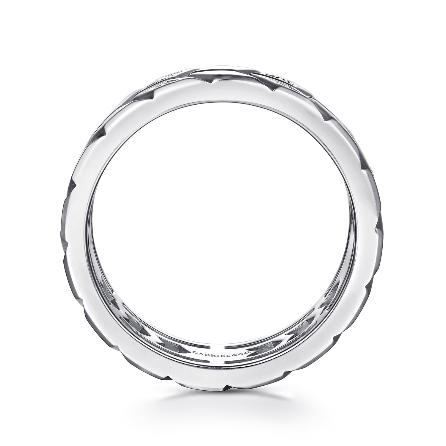 Faceted Diamond Fashion Men's Ring in 14K White Gold, photograph 2