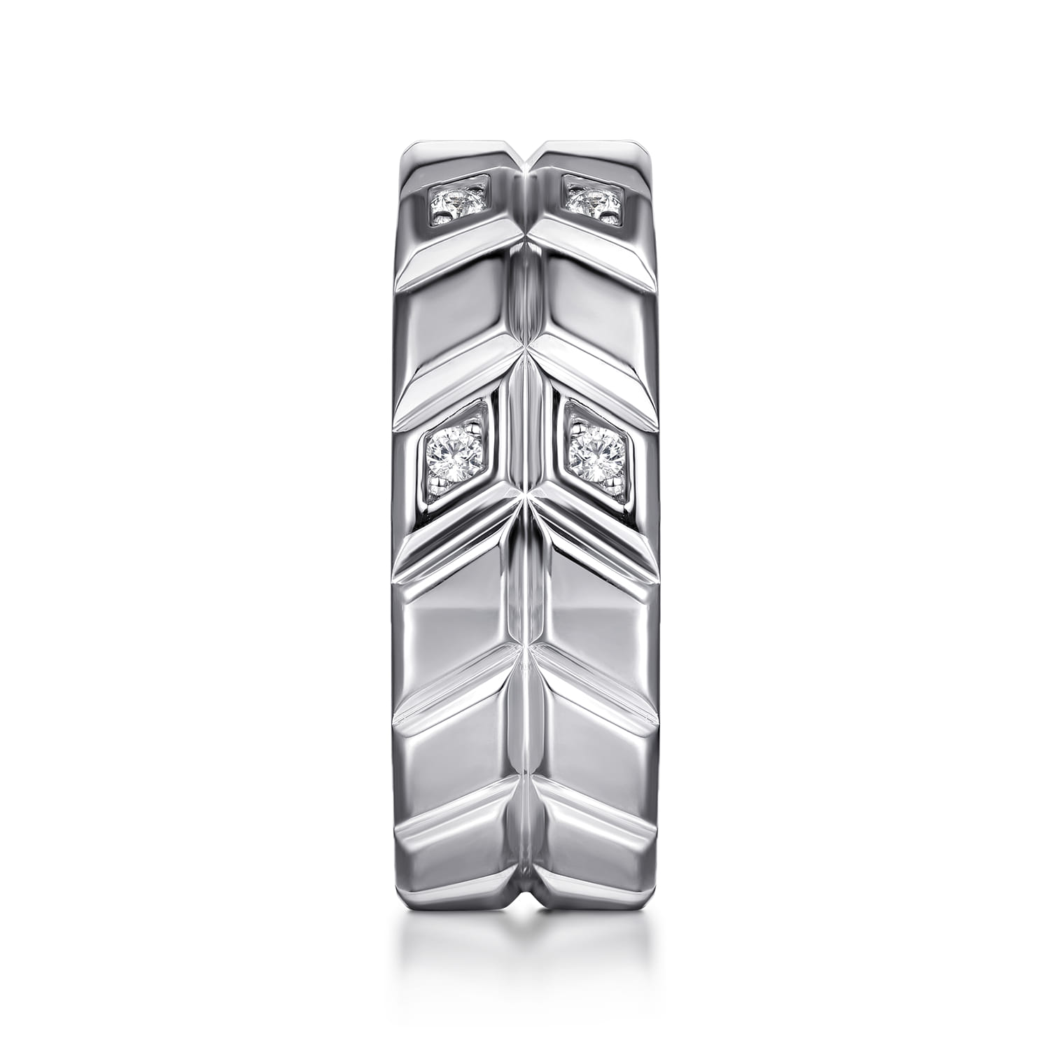 Faceted Diamond Fashion Men's Ring in 14K White Gold, photograph 4