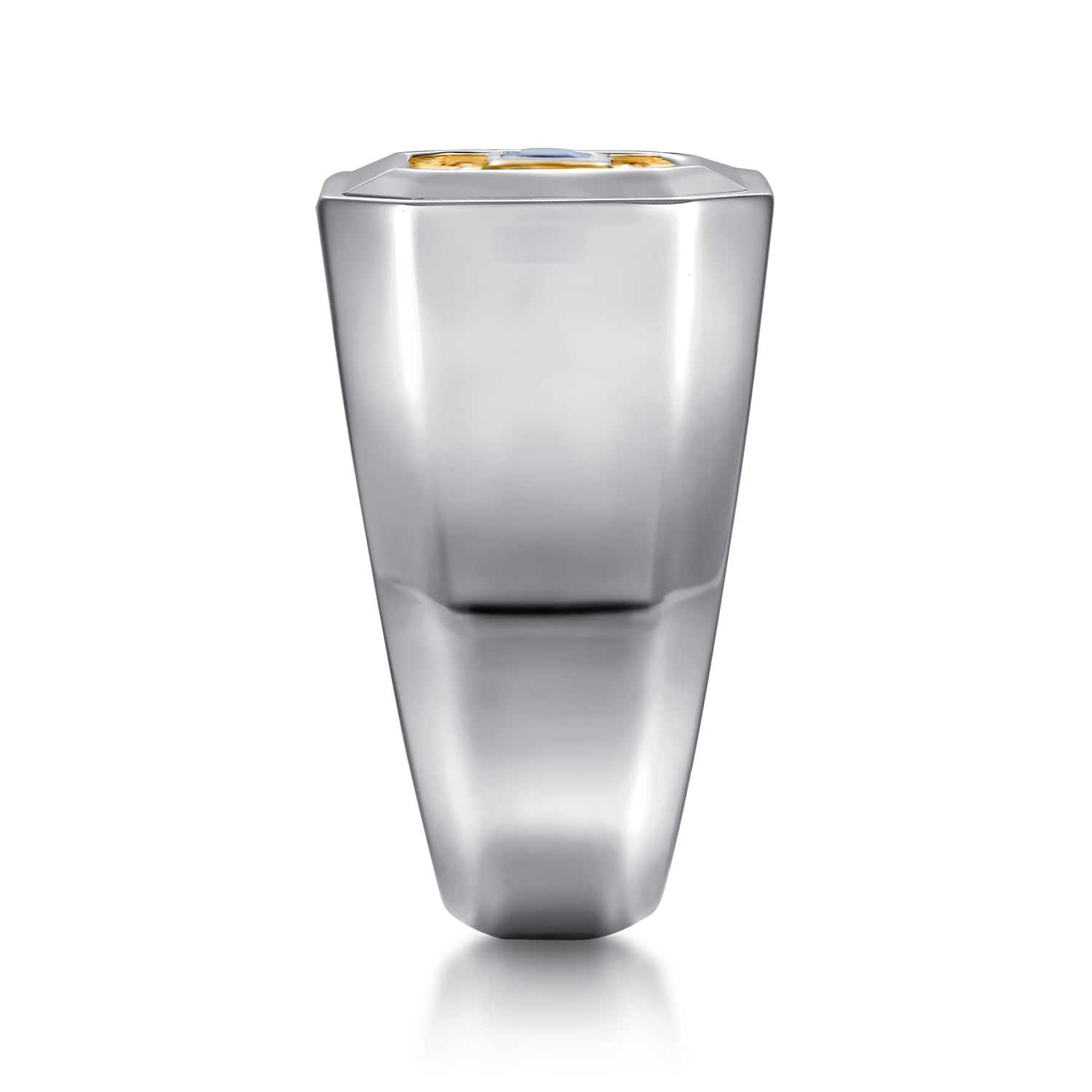 Signet Wide Band Diamond Cut Center and Sapphire in 14K Yellow Gold, photograph 4