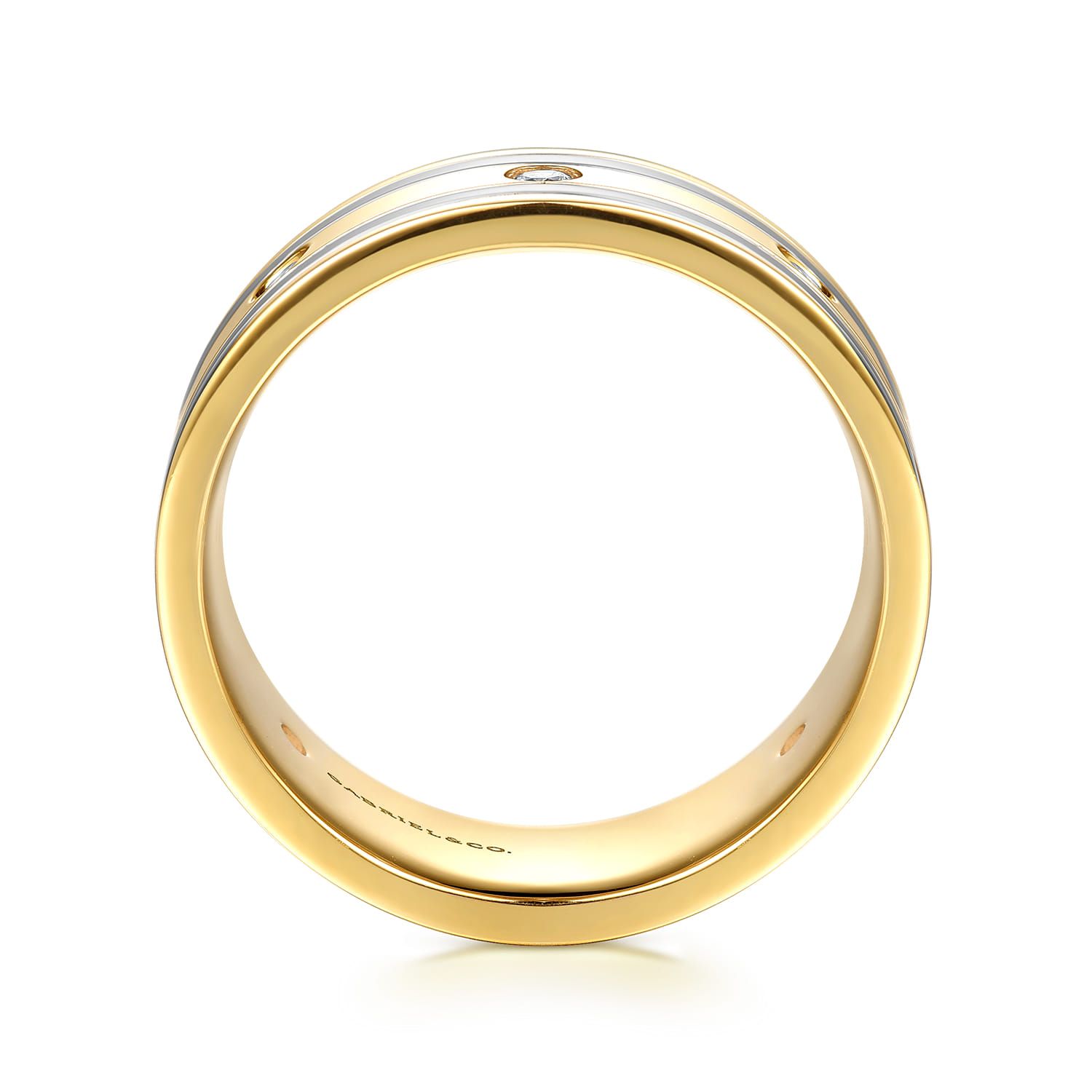 Wide Diamond Mens Band in High Polish Finish in 14K White/Yellow Gold, photograph 2