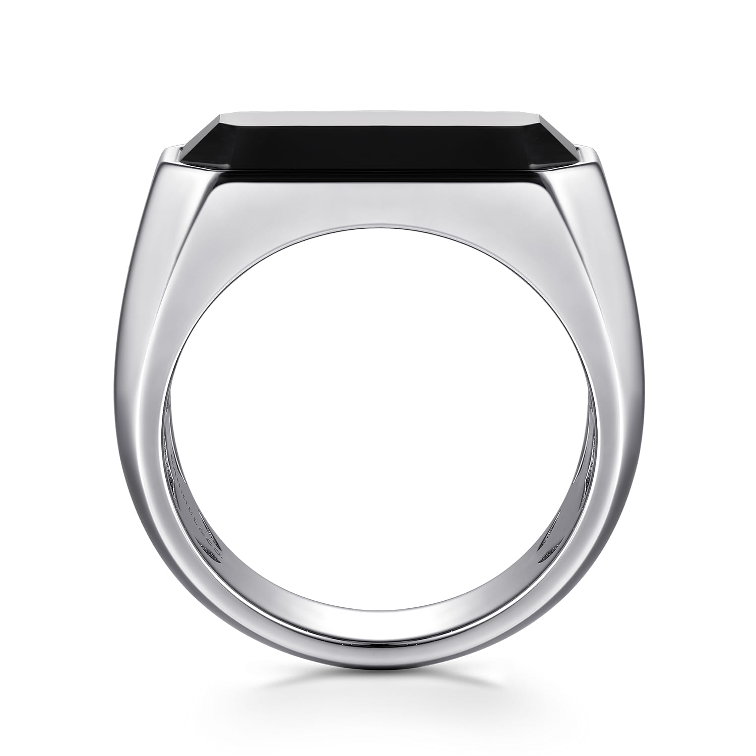 Wide Signet Ring with Faceted Onyx Stone in High Polish Finish in Sterling Silver, photograph 2