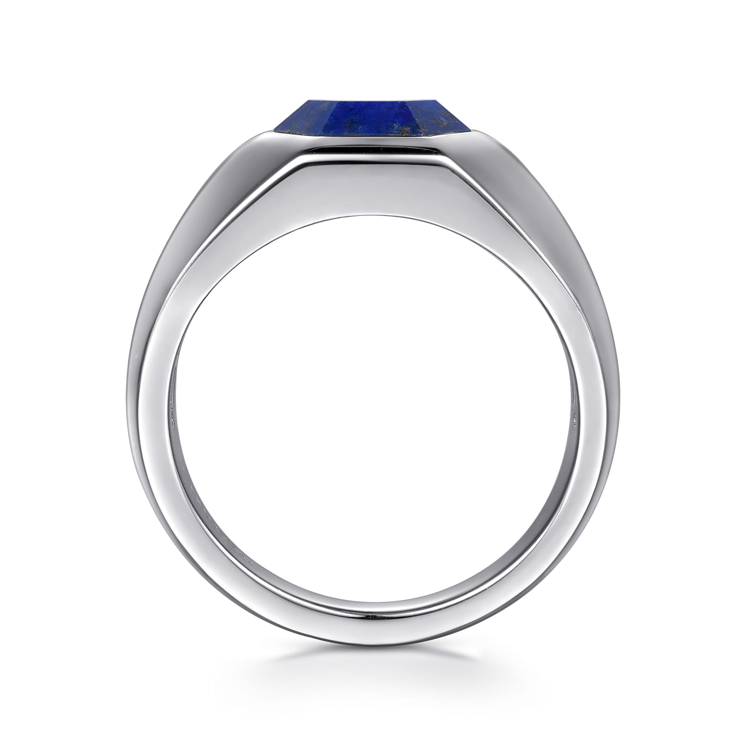 Wide Signet Ring with Faceted Lapis Stone in High Polish Finish in Sterling Silver, photograph 2