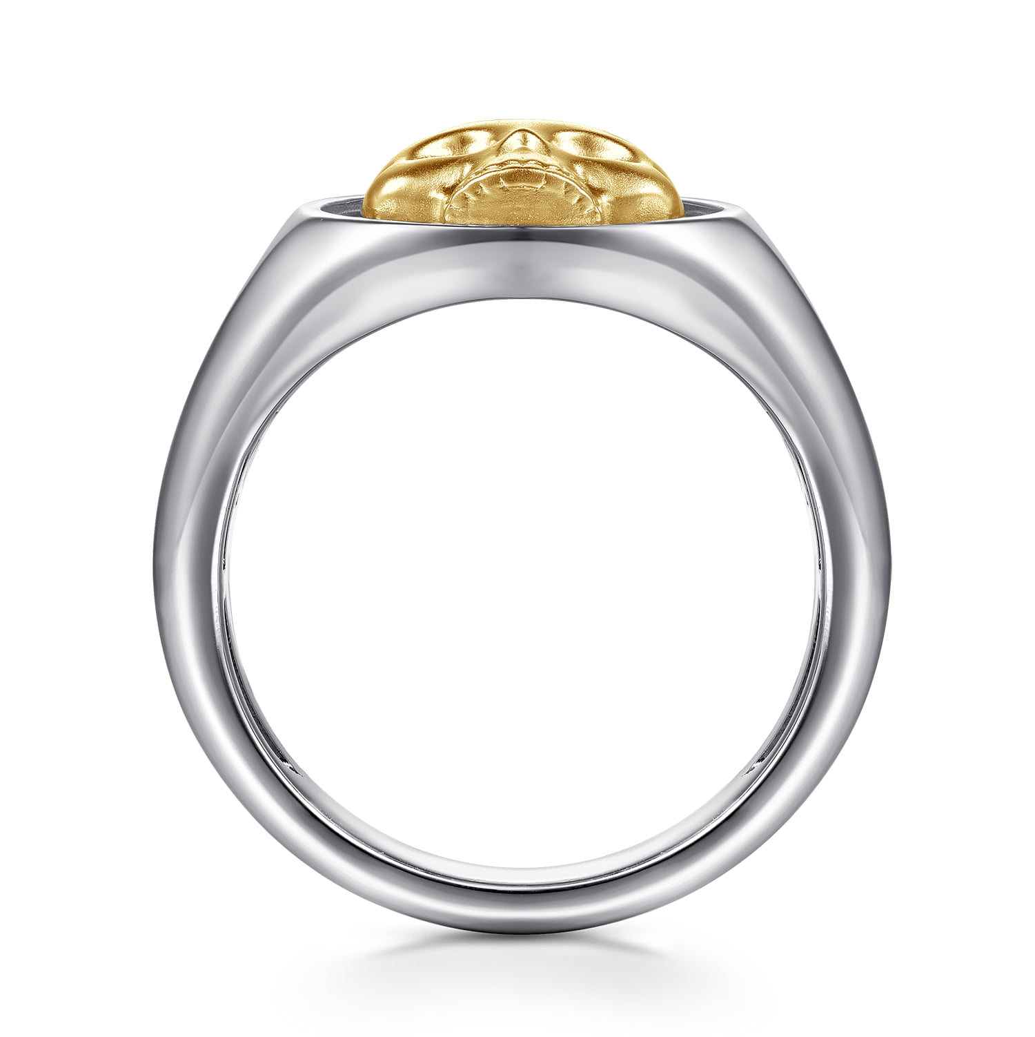Wide and Skull Signet Ring in 14K Yellow Gold, photograph 2