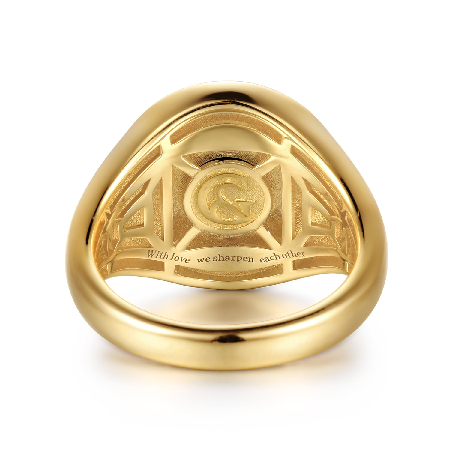 Wide Diamond and Onyx Cross Signet Ring in 14K Yellow Gold, photograph 5