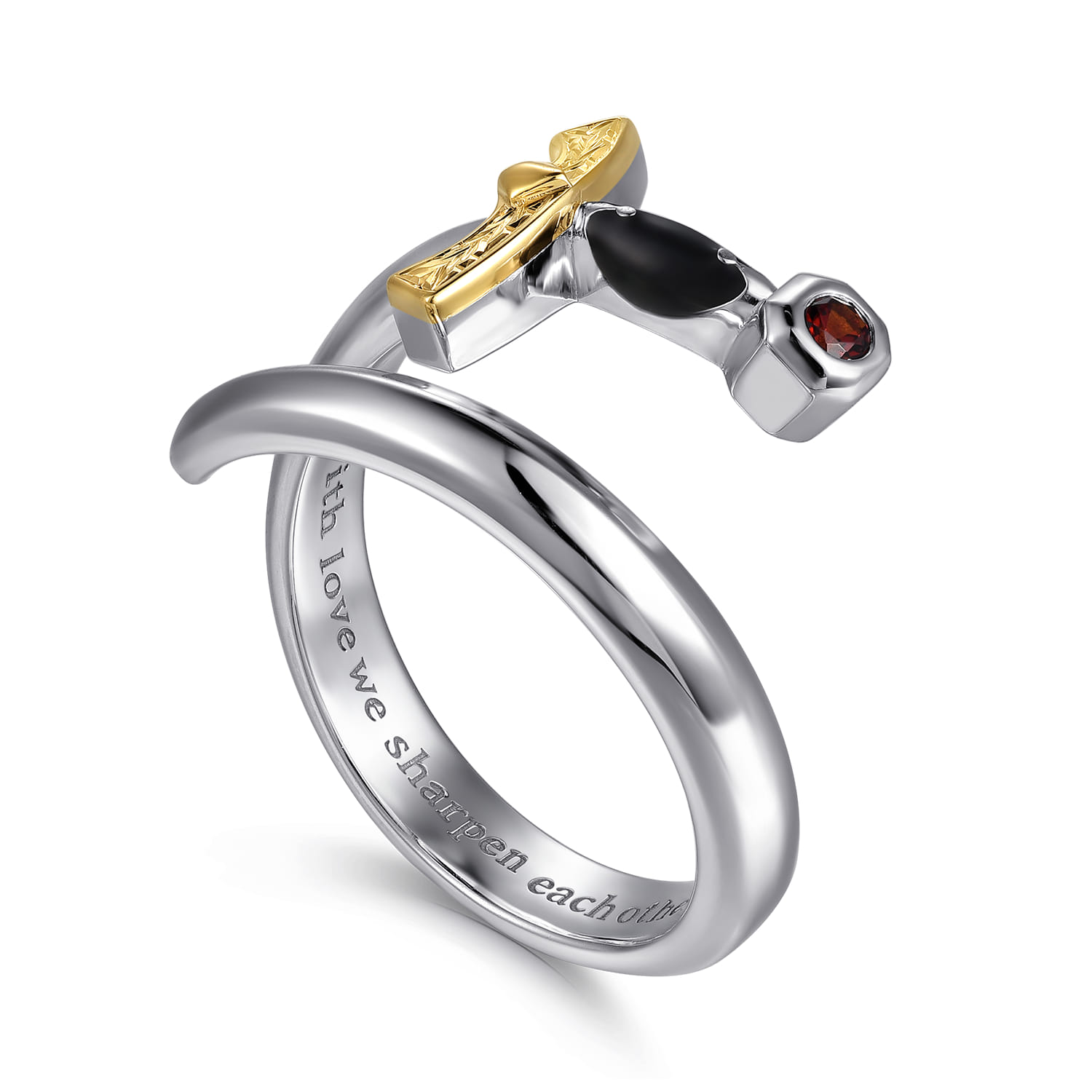 and Garnet and Enamel Dagger Wrap Ring in 14K Yellow Gold, photograph 3