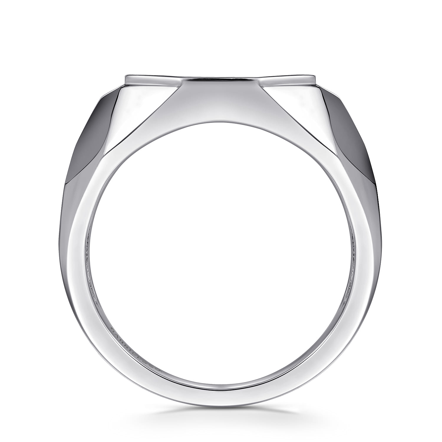 Wide Faceted Signet Ring with Black Spinel Pave in High Polished Finish in Sterling Silver, photograph 2