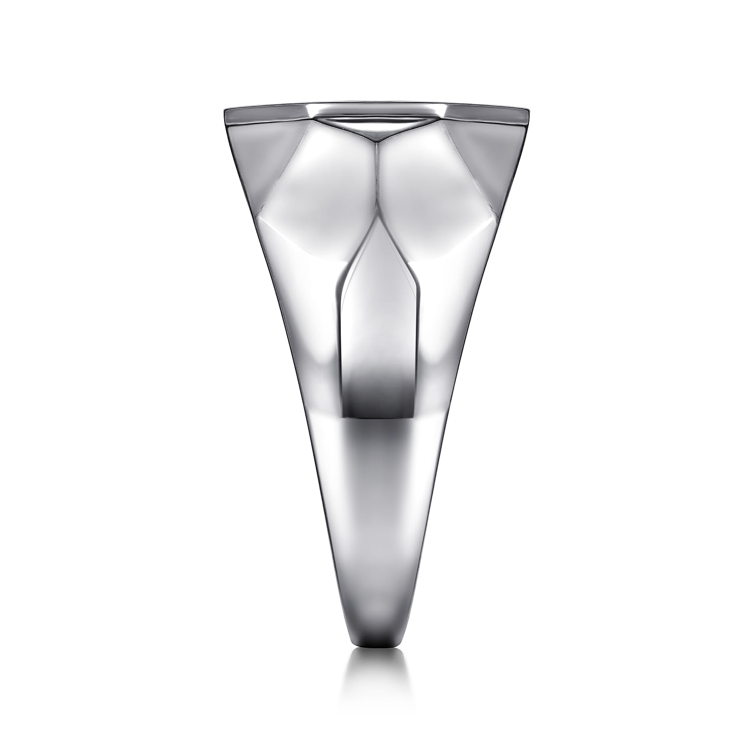 Wide Faceted Signet Ring with Black Spinel Pave in High Polished Finish in Sterling Silver, photograph 4